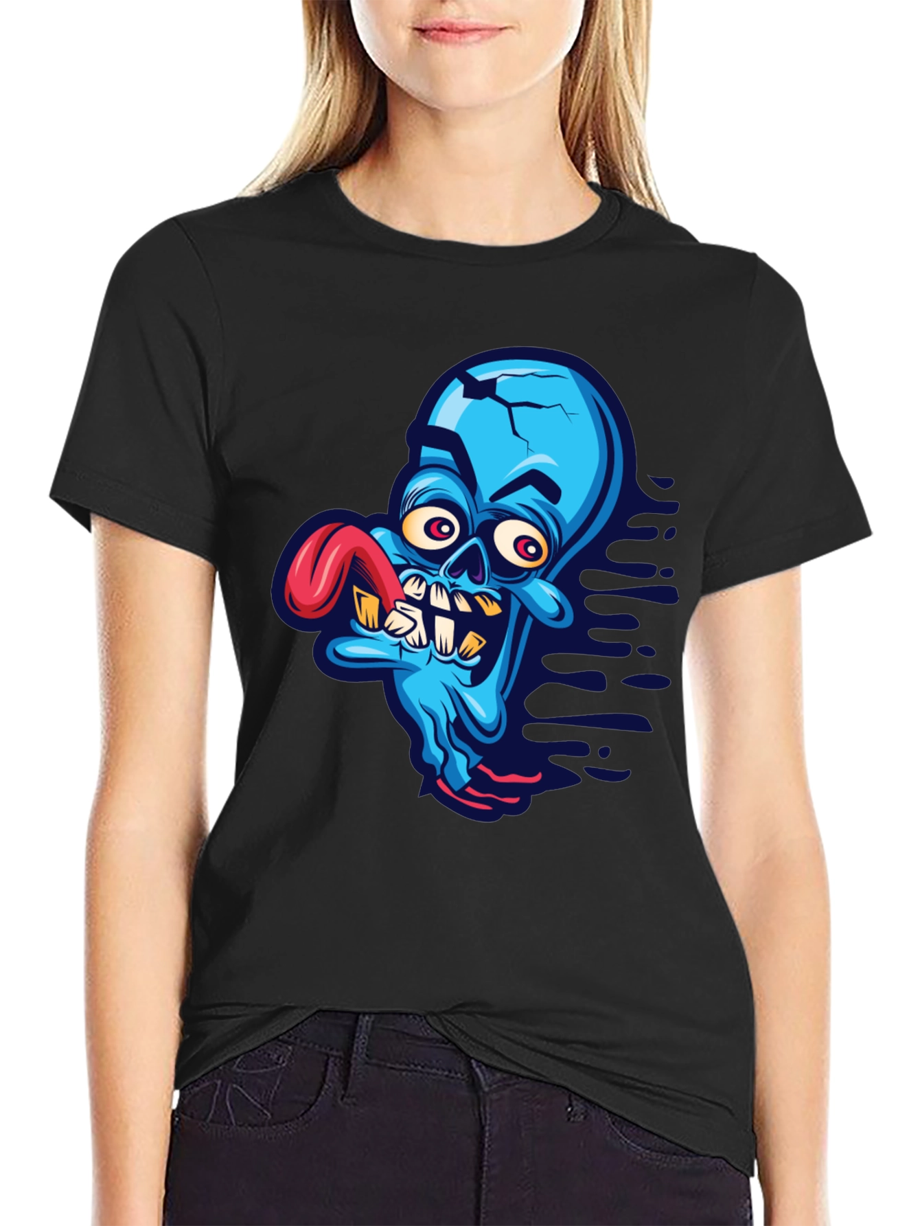 Cartoon Zombie Graphic Tee - Blue