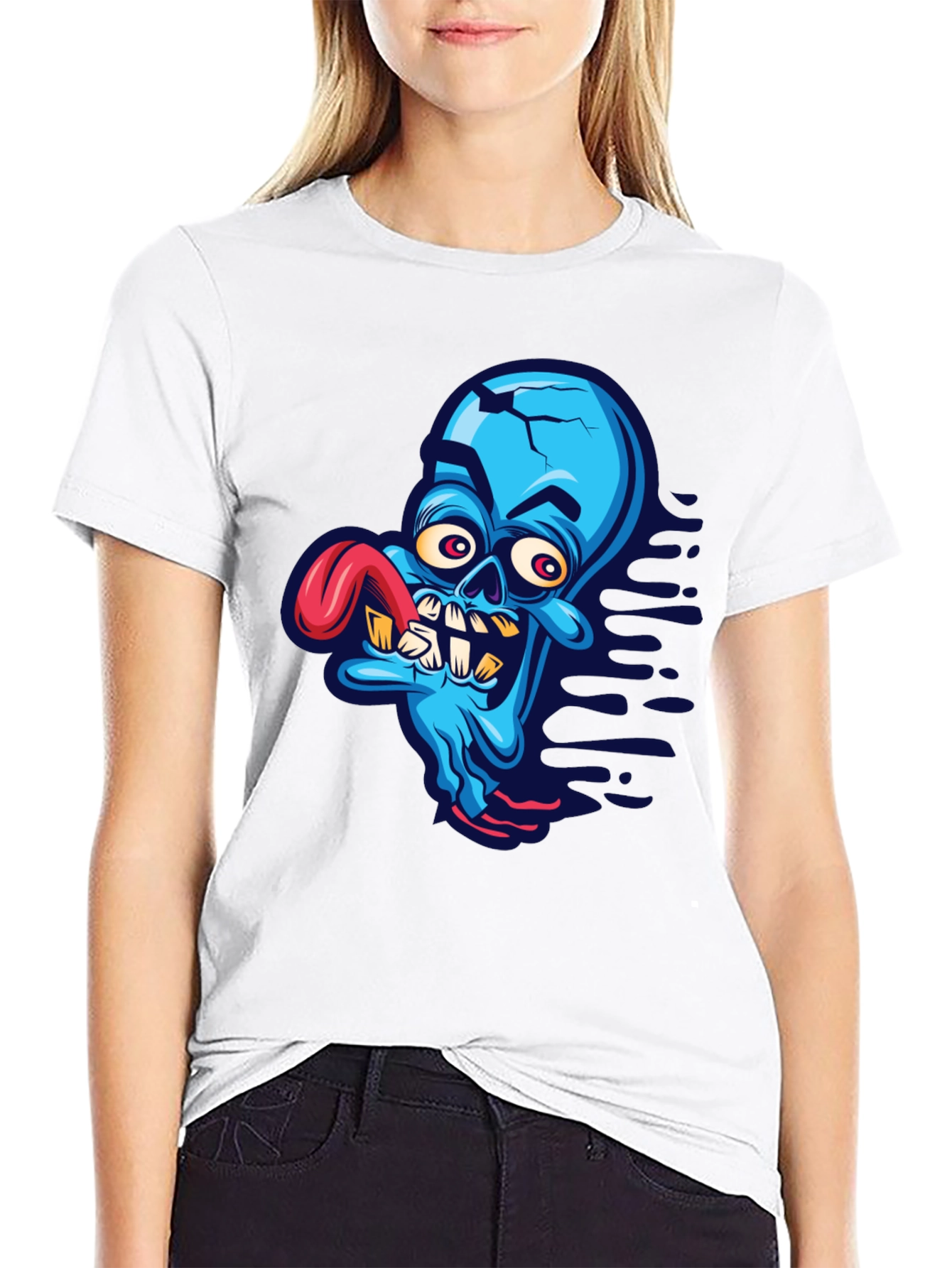 Cartoon Zombie Graphic Tee - Blue