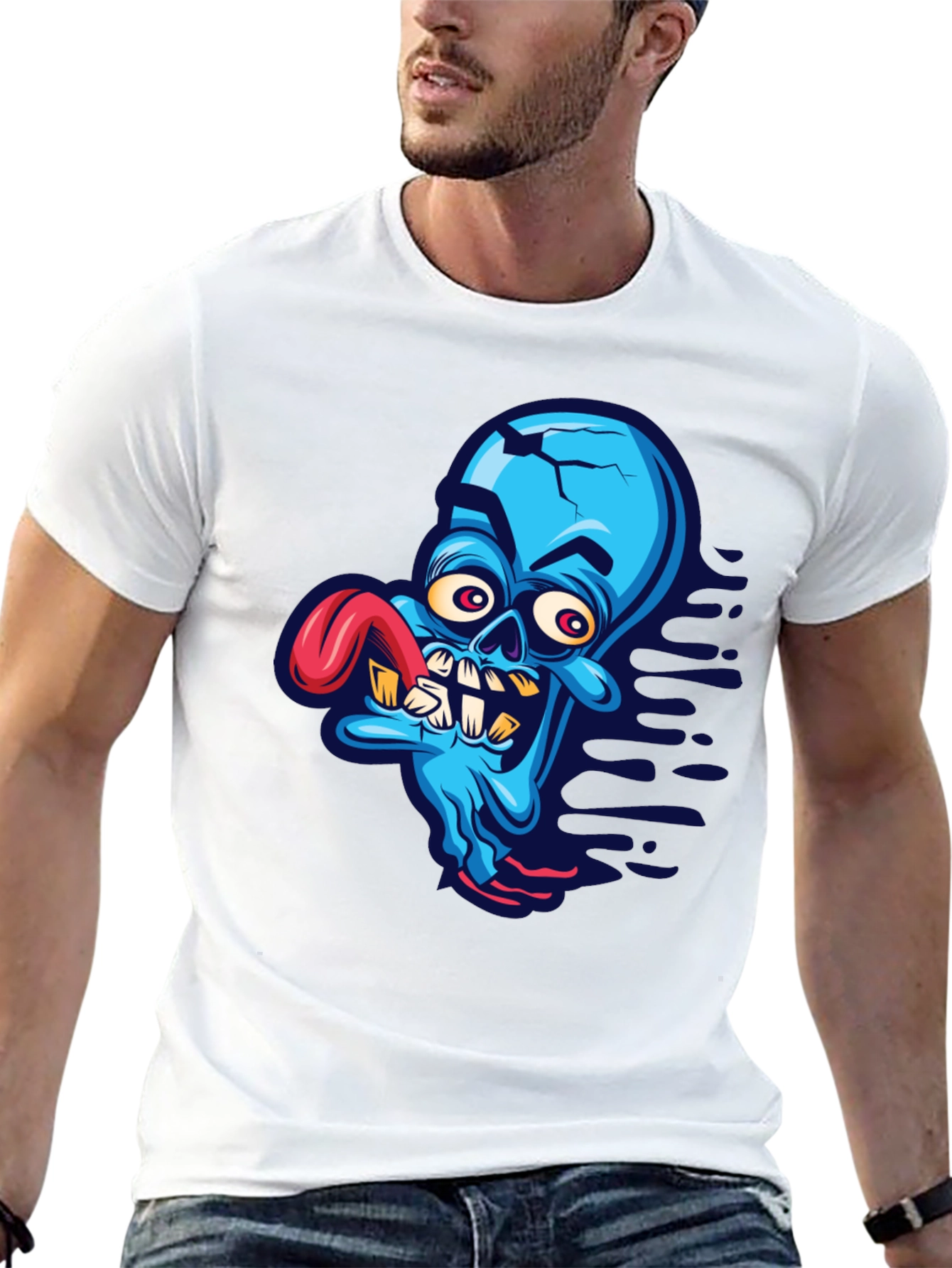 Cartoon Zombie Graphic Tee - Blue