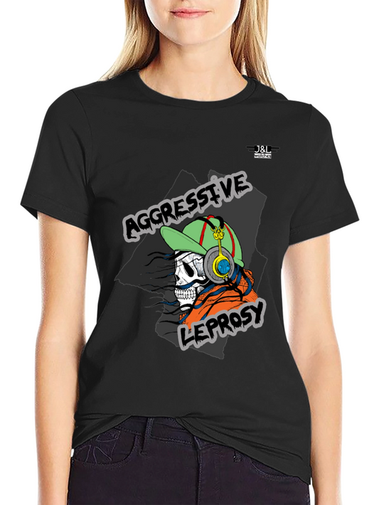 Aggressive Leprosy Graphic Tee - Skull with Headphones