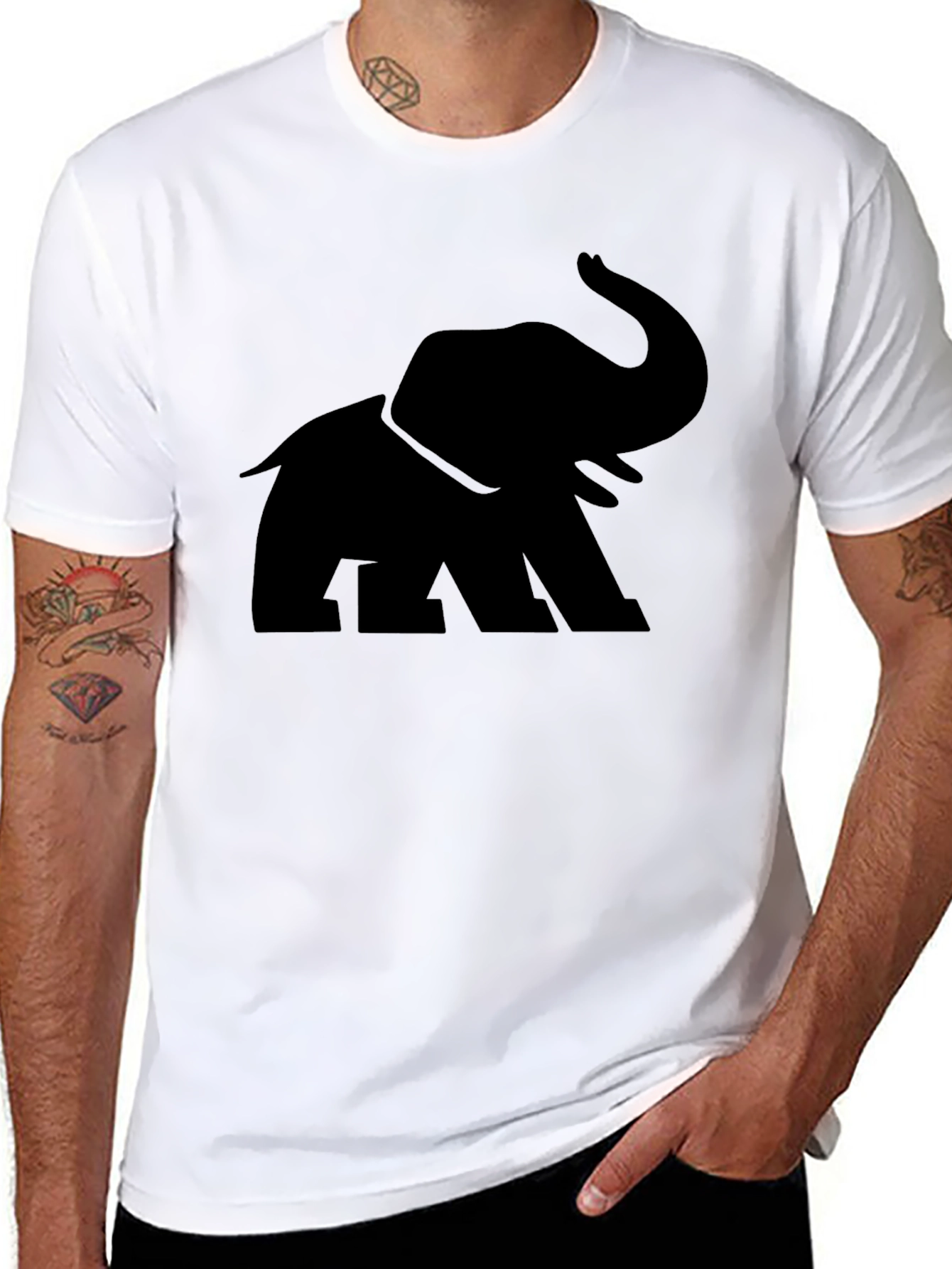 Elephant Graphic Print Crew Neck Mens T-Shirt