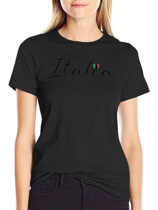 Italia Flag Heart Graphic Black T-Shirt