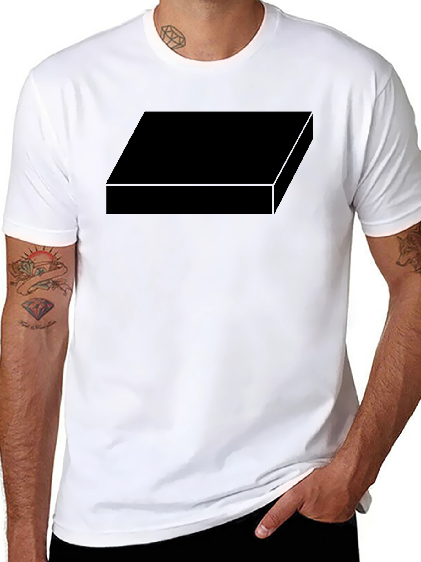 Mens Black Graphic Tee - Geometric Design Casual Shirt