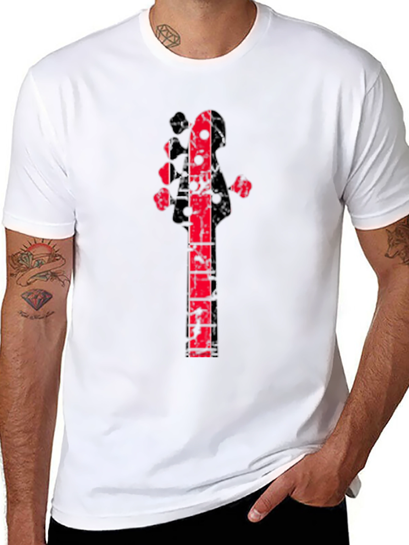 Distressed Red Guitar Graphic Black T-Shirt