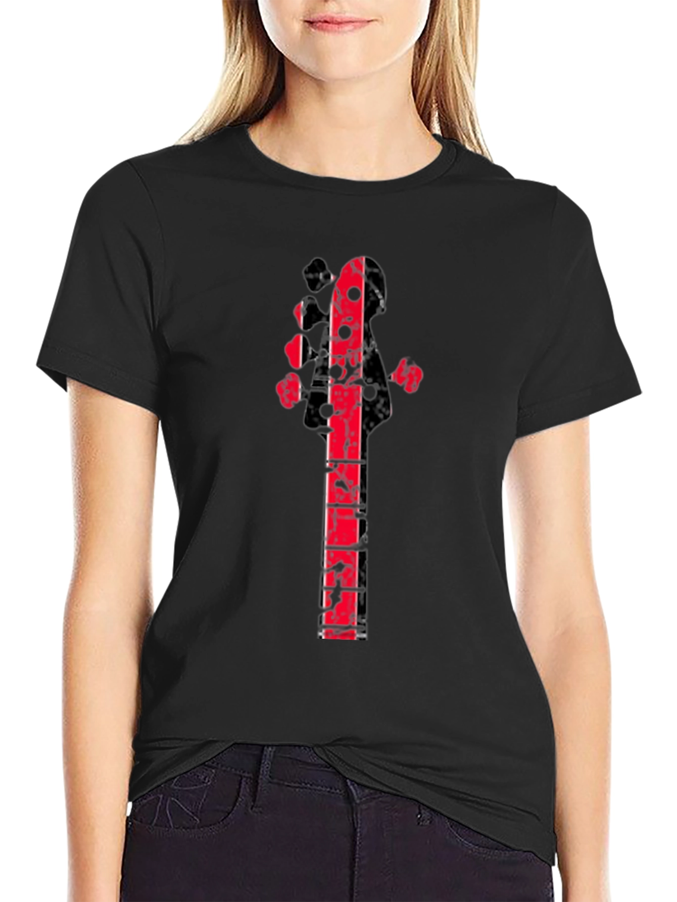 Distressed Red Guitar Graphic Black T-Shirt