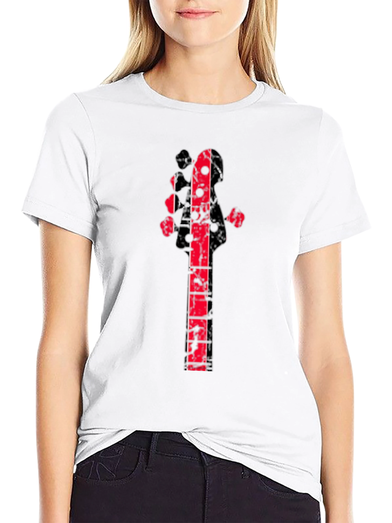 Distressed Red Guitar Graphic Black T-Shirt