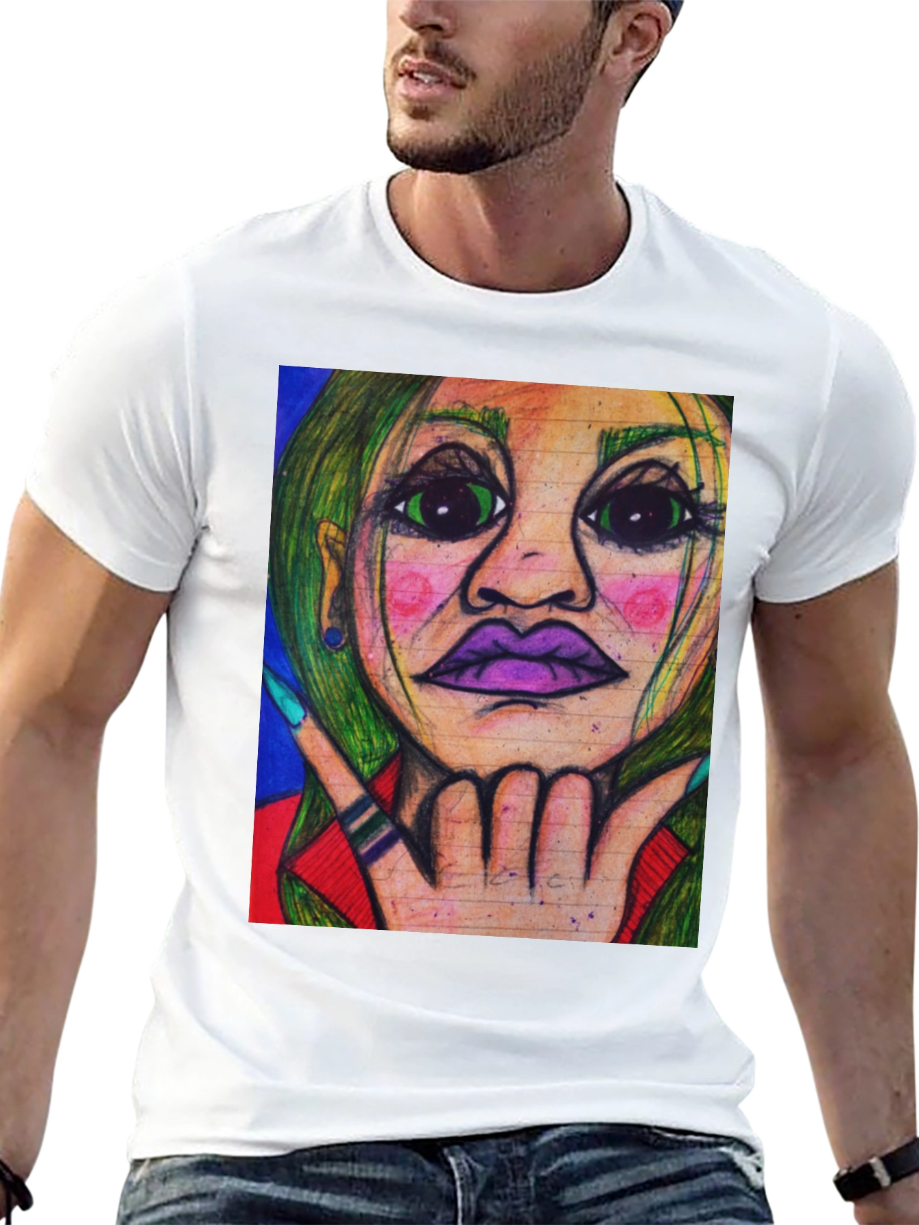 Unique Graphic Art Tee - Vivid Portrait Design