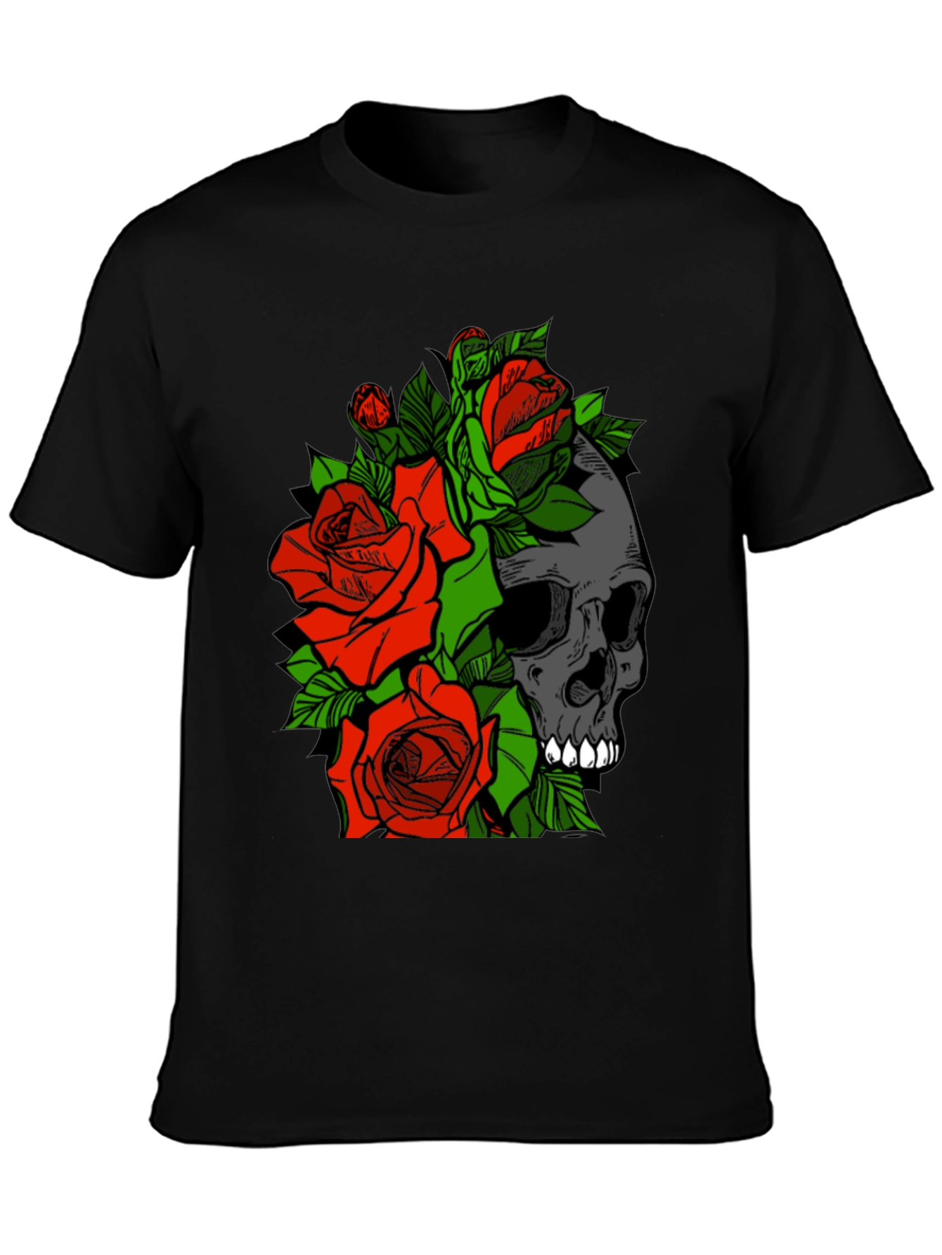 Skull and Roses Graphic Tee - Black