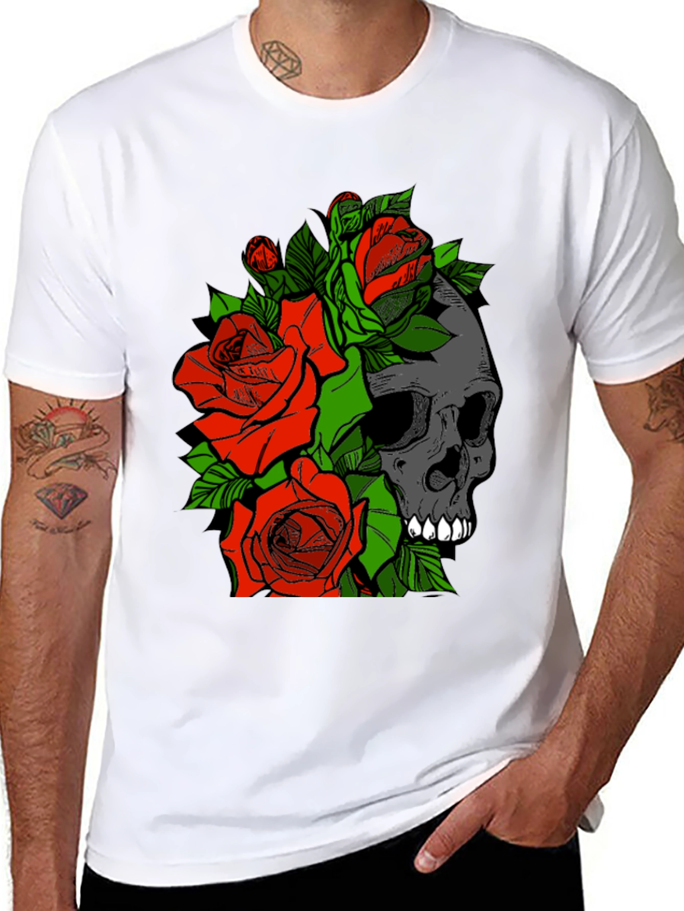 Skull and Roses Graphic Tee - Black