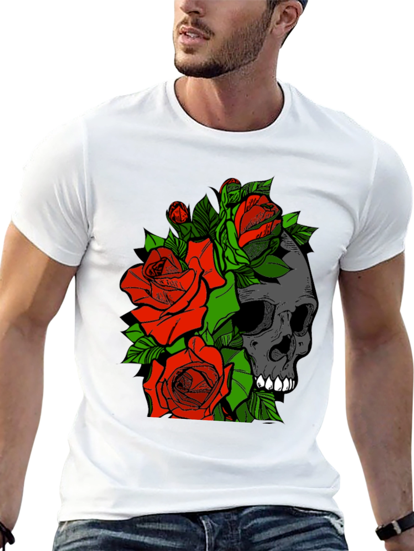 Skull and Roses Graphic Tee - Black