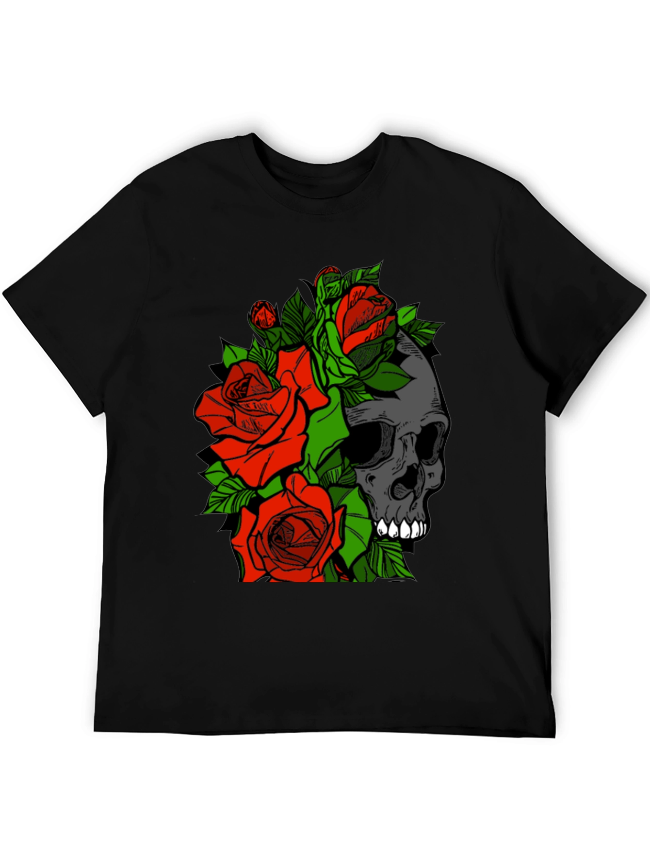 Skull and Roses Graphic Tee - Black