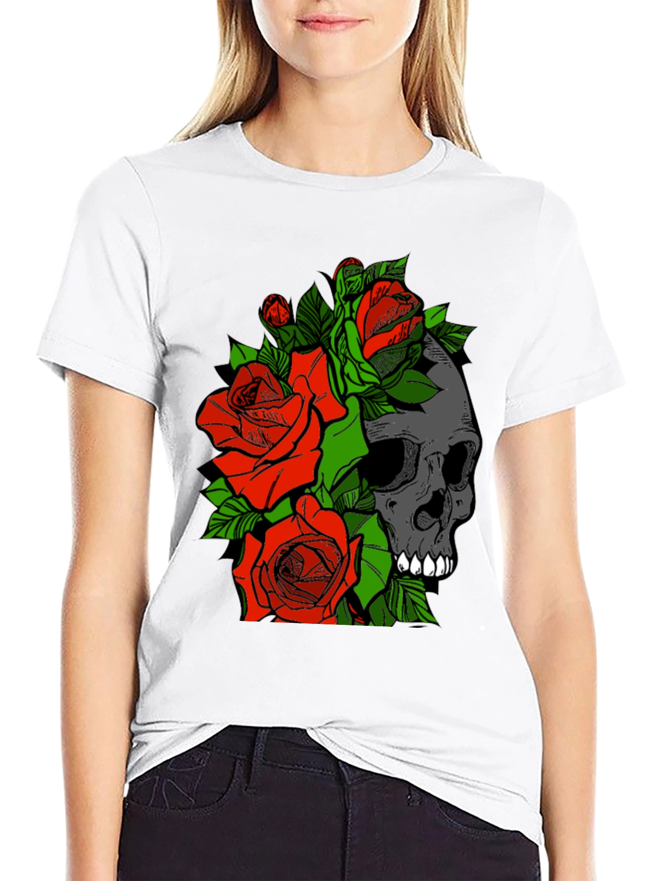 Skull and Roses Graphic Tee - Black