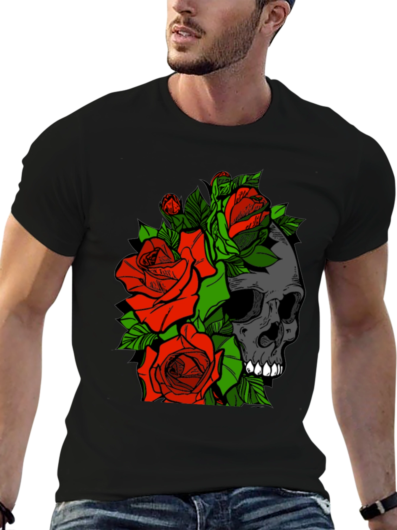 Skull and Roses Graphic Tee - Black