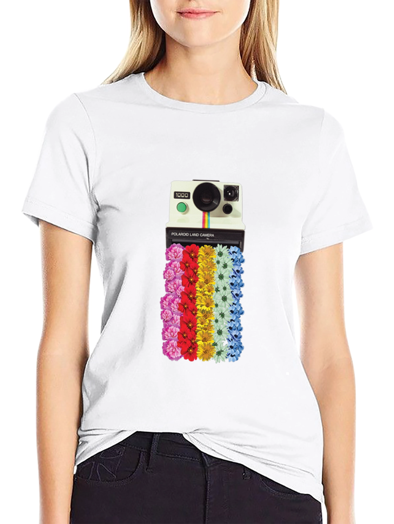 Retro Camera Floral Graphic T-Shirt