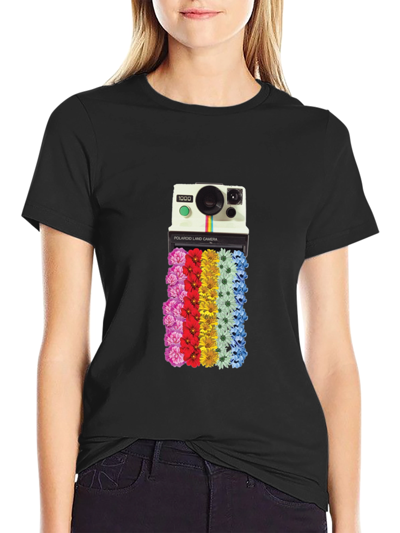 Retro Camera Floral Graphic T-Shirt