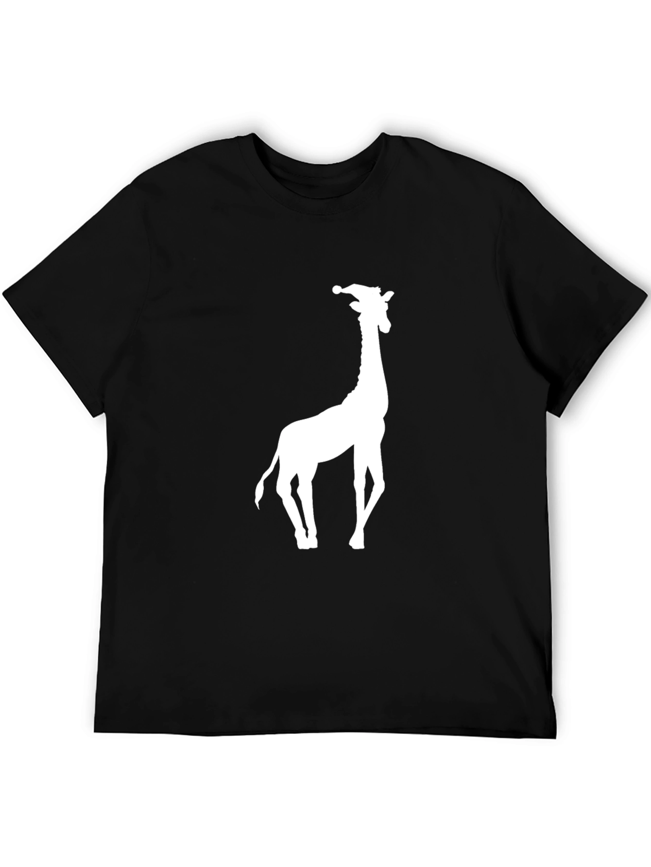 Giraffe Santa Hat Graphic Tee - Black Cotton T-Shirt