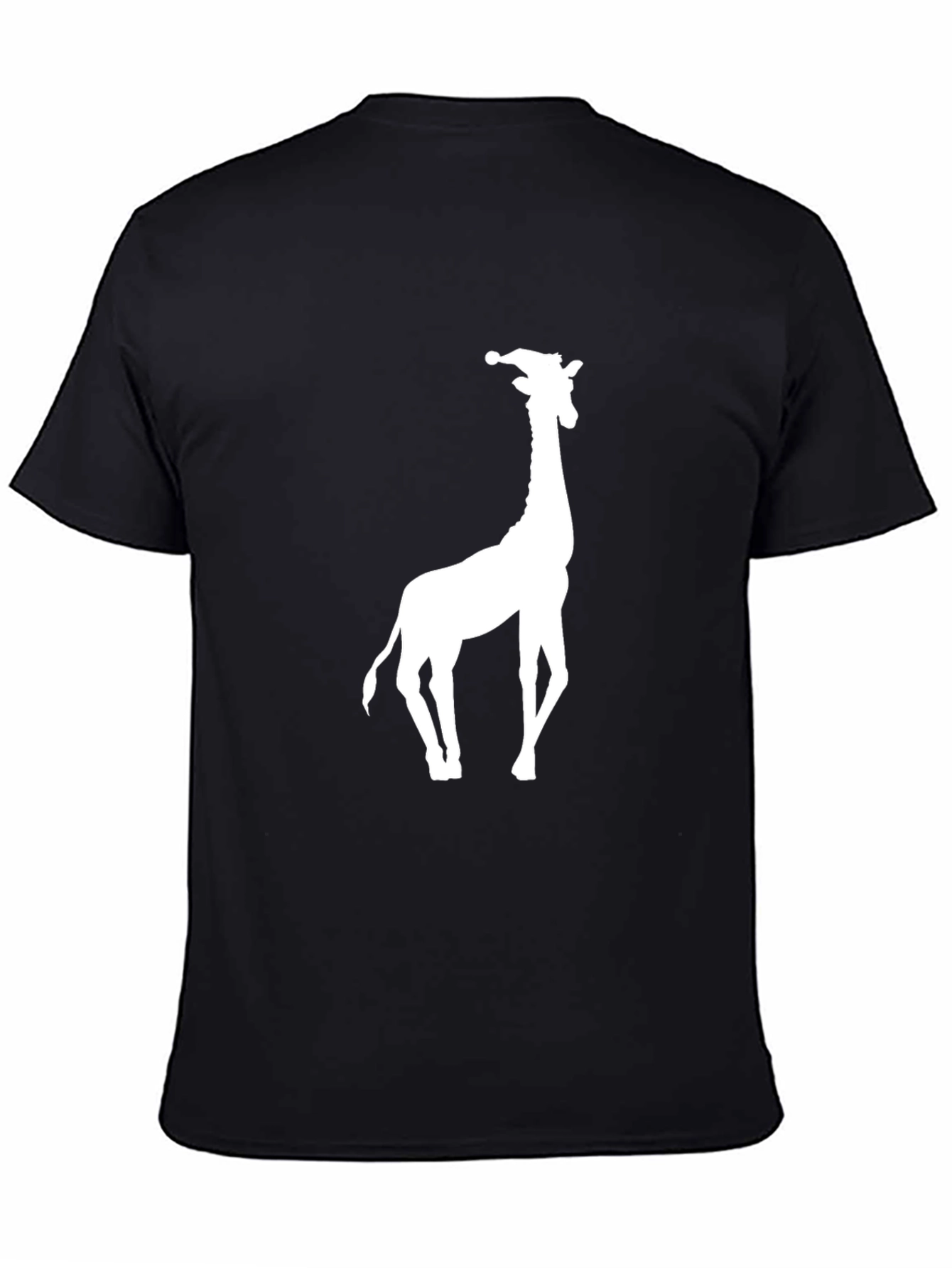 Giraffe Santa Hat Graphic Tee - Black Cotton T-Shirt