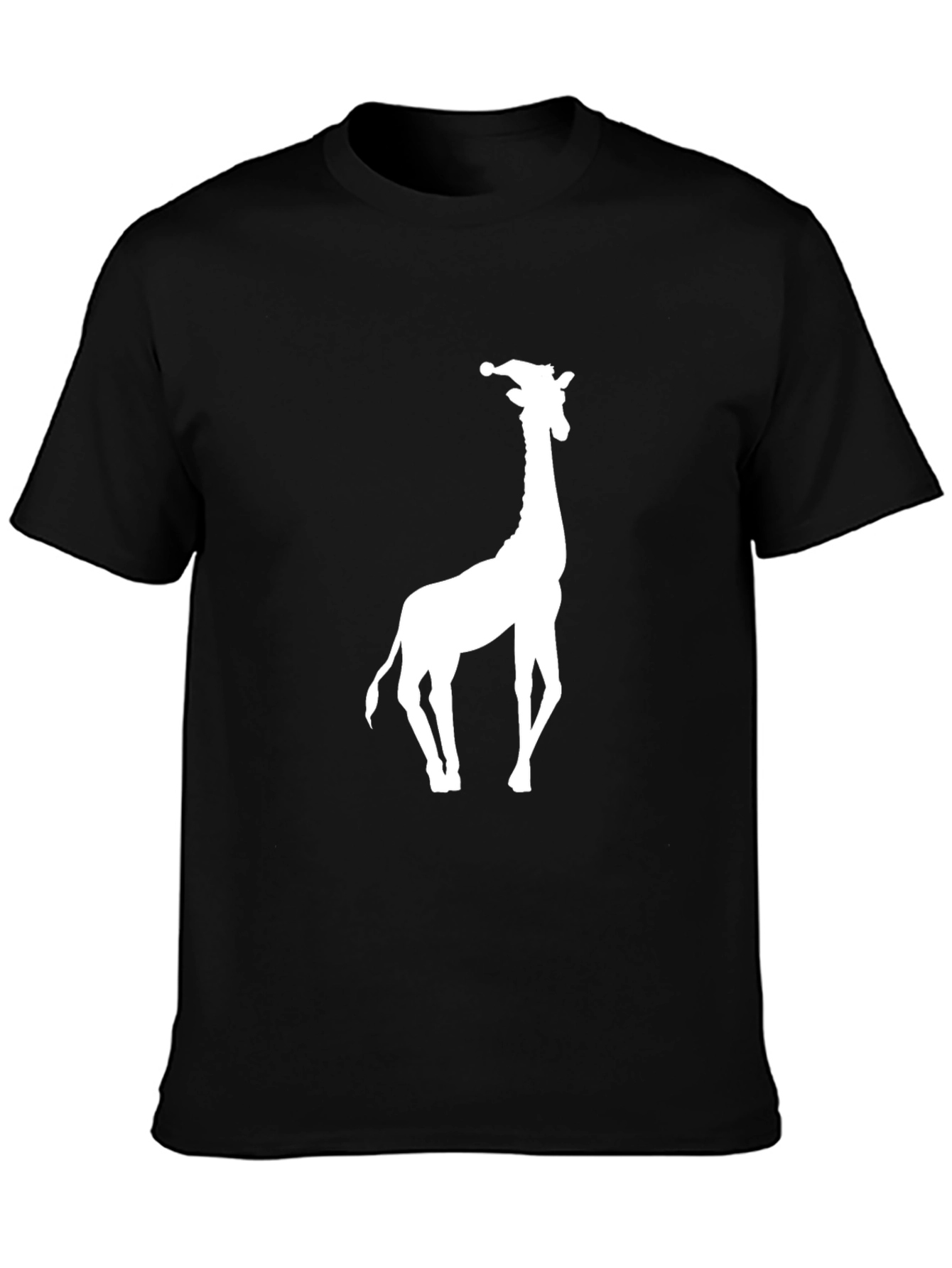 Giraffe Santa Hat Graphic Tee - Black Cotton T-Shirt