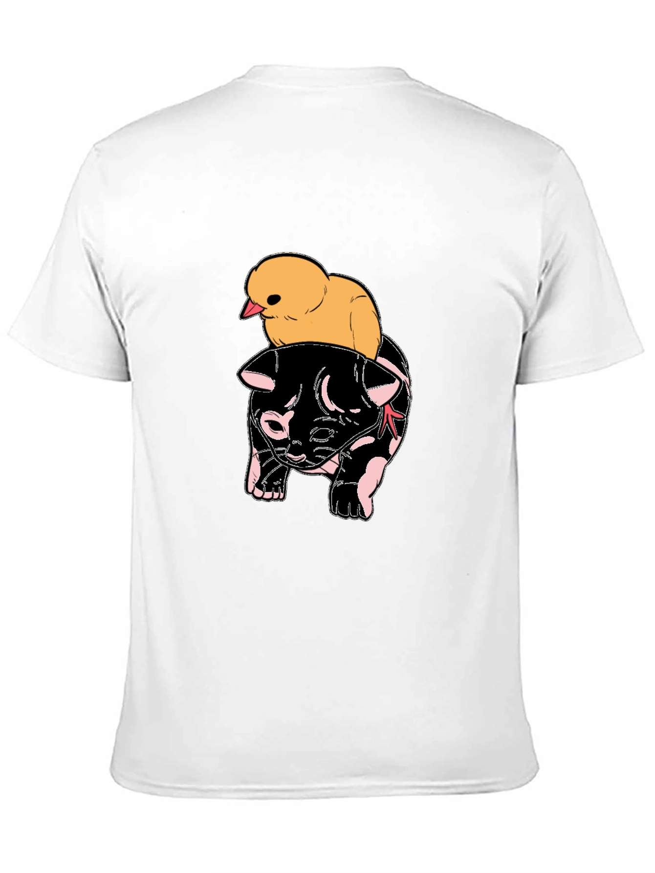 Cute Chick Riding Cat T-Shirt - Black Graphic Tee