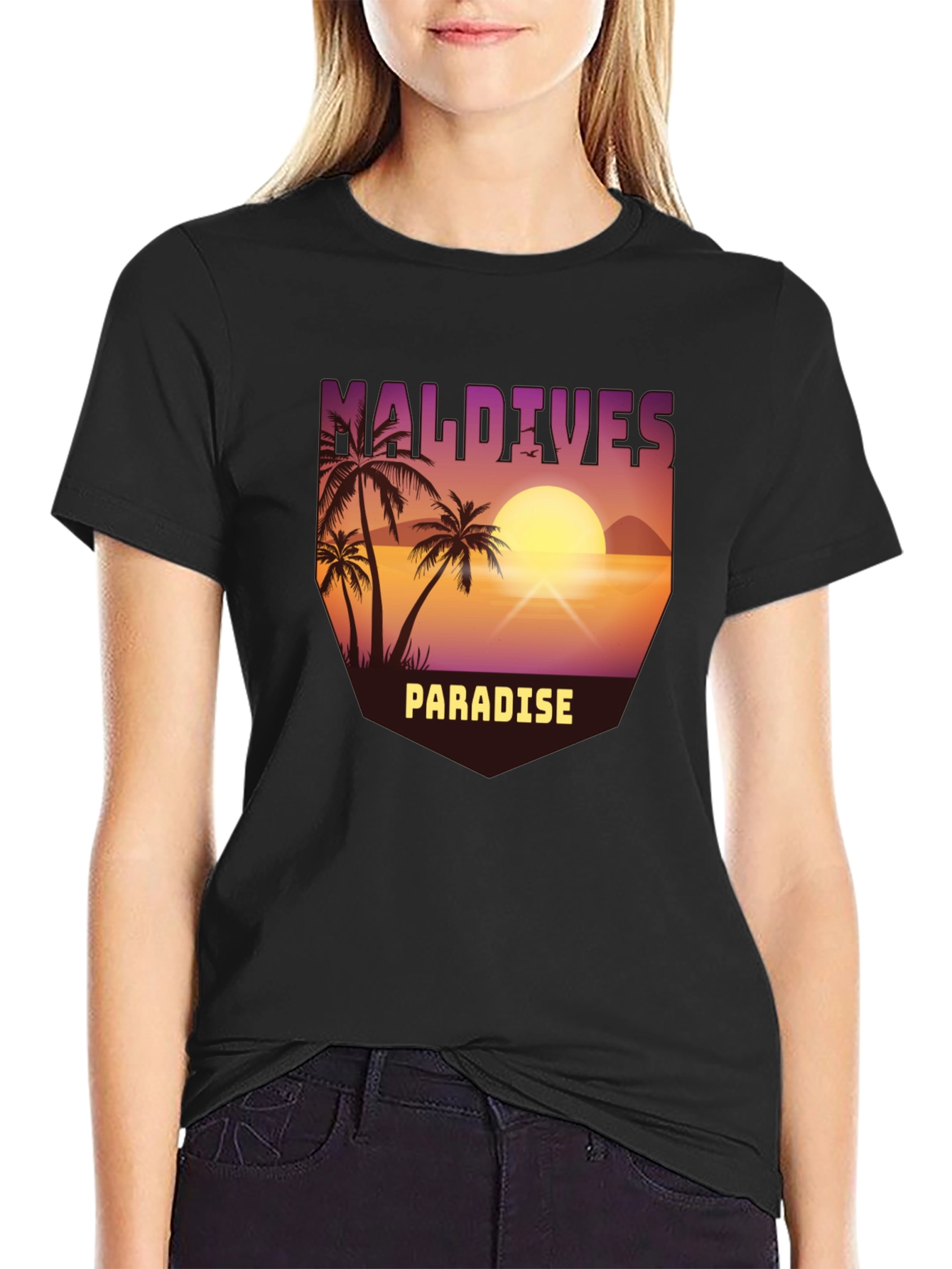 Maldives Paradise Graphic T-Shirt - Tropical Island Design