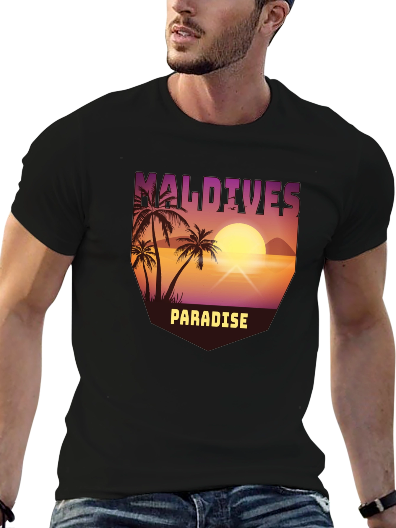 Maldives Paradise Graphic T-Shirt - Tropical Island Design