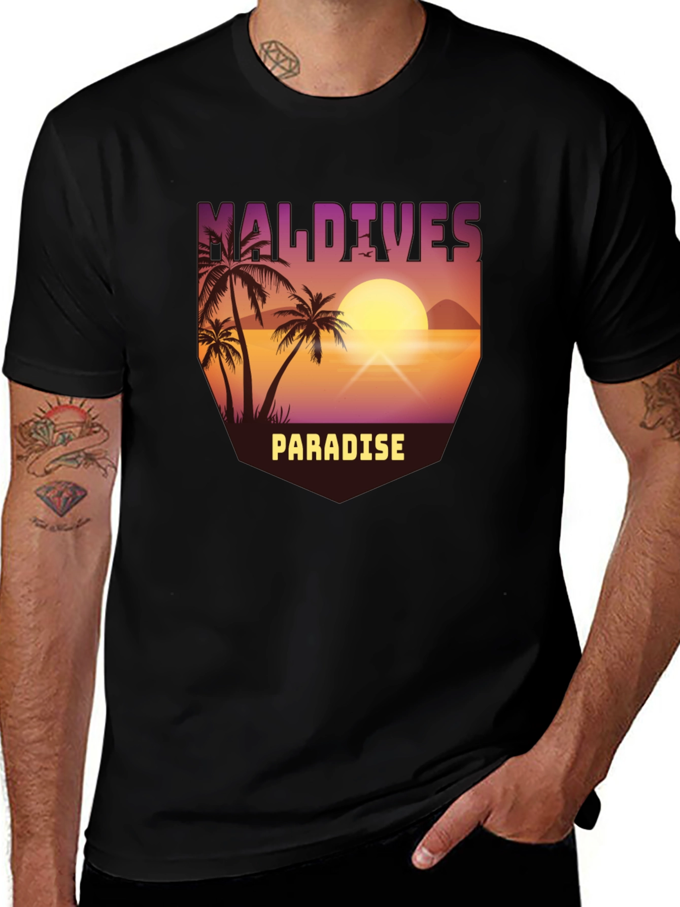 Maldives Paradise Graphic T-Shirt - Tropical Island Design
