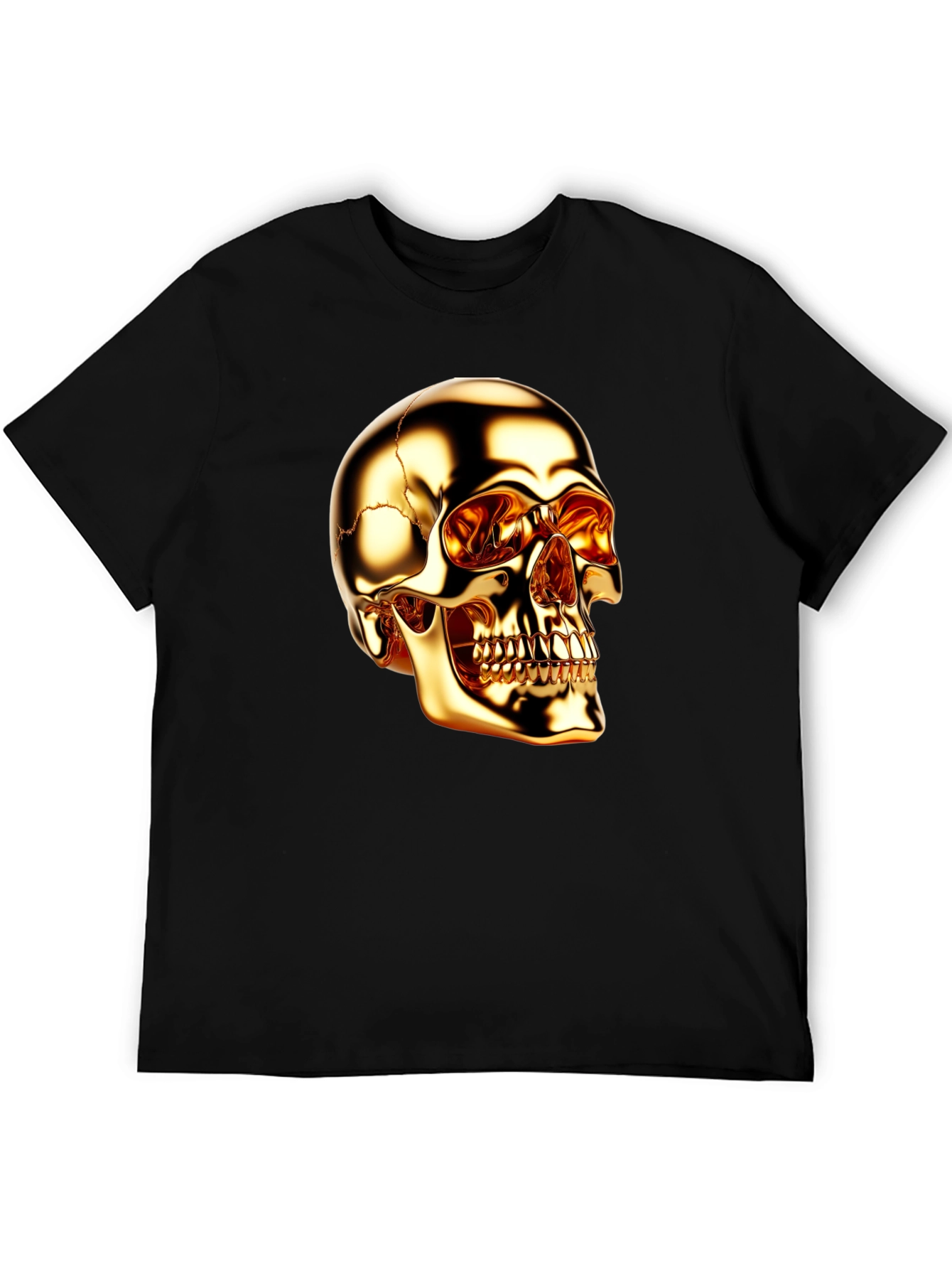 Golden Skull Graphic Print Black T-Shirt