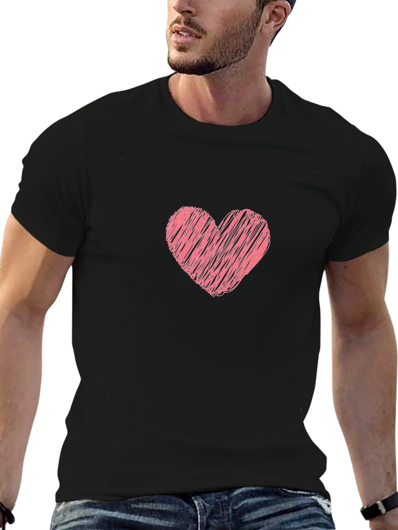 Heart Scribble Graphic Black T-Shirt
