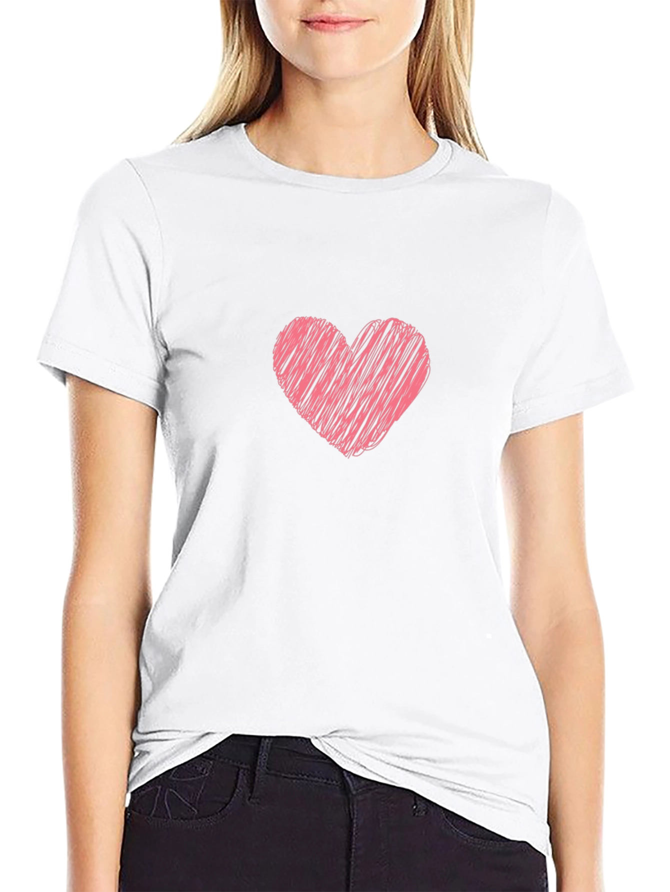 Heart Scribble Graphic Black T-Shirt