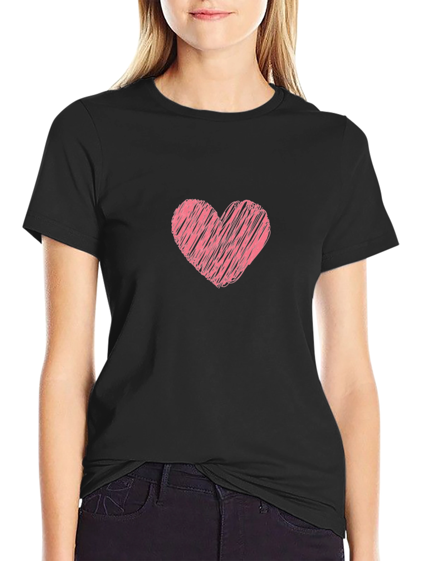 Heart Scribble Graphic Black T-Shirt