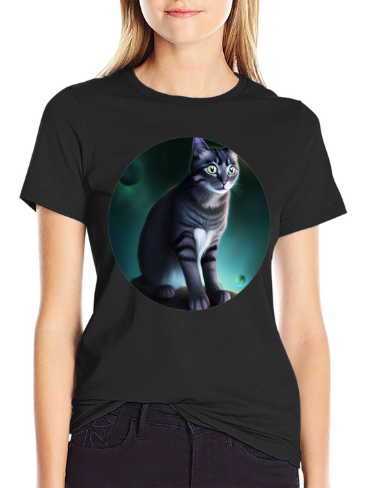 Cosmic Cat Graphic Black T-Shirt