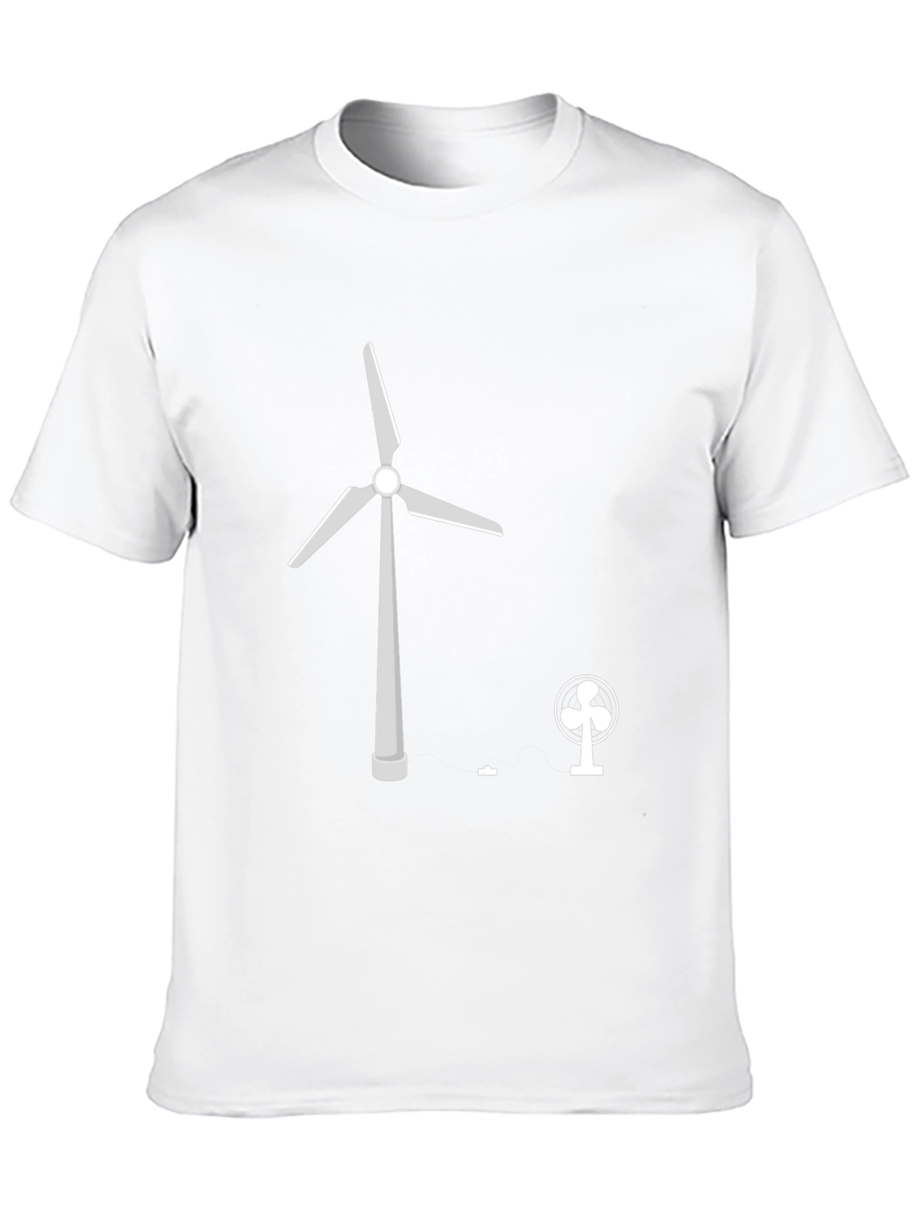 Black T-Shirt with Wind Turbine vs Fan Graphic