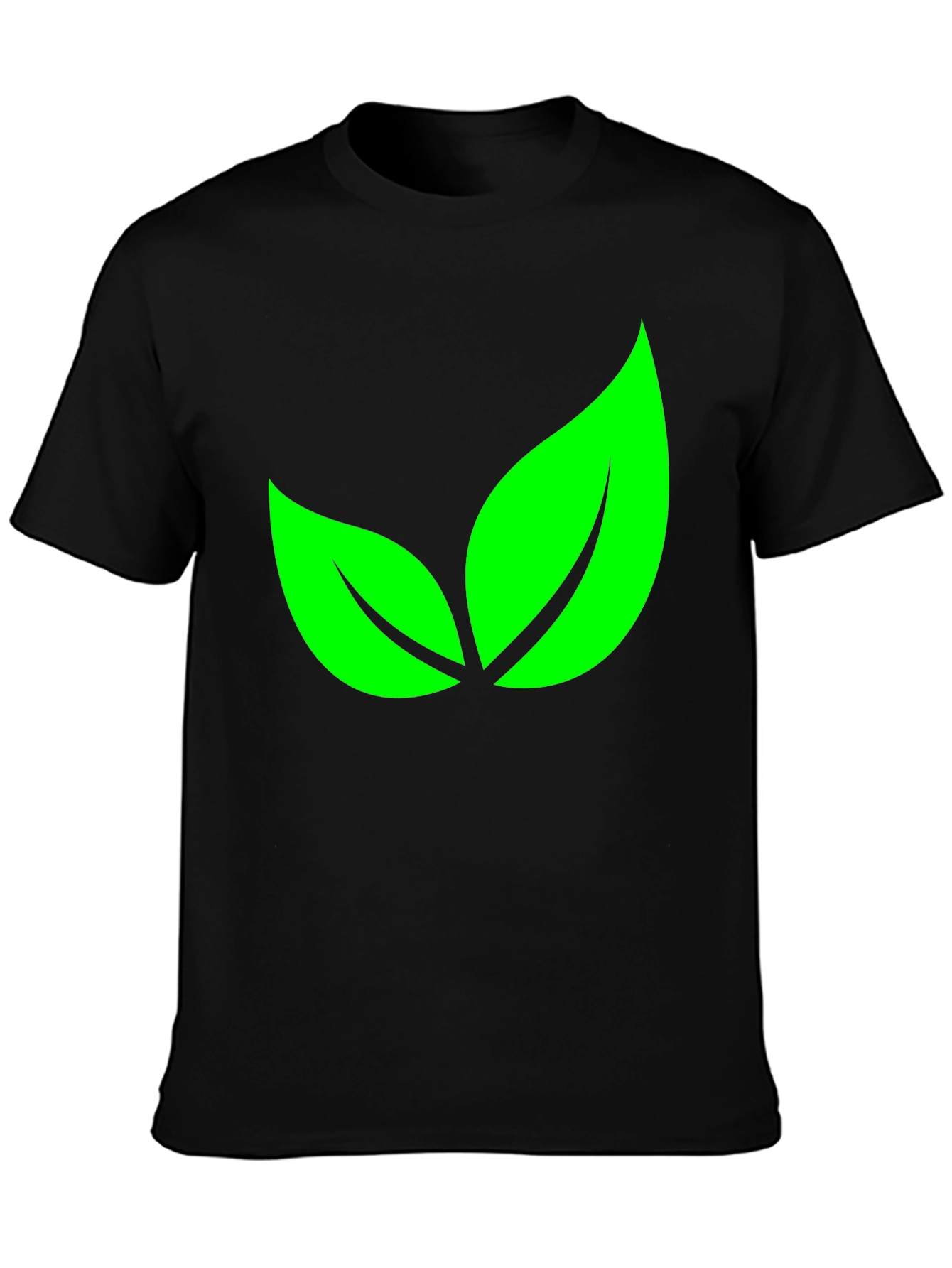 Green Leaves Graphic Black T-Shirt