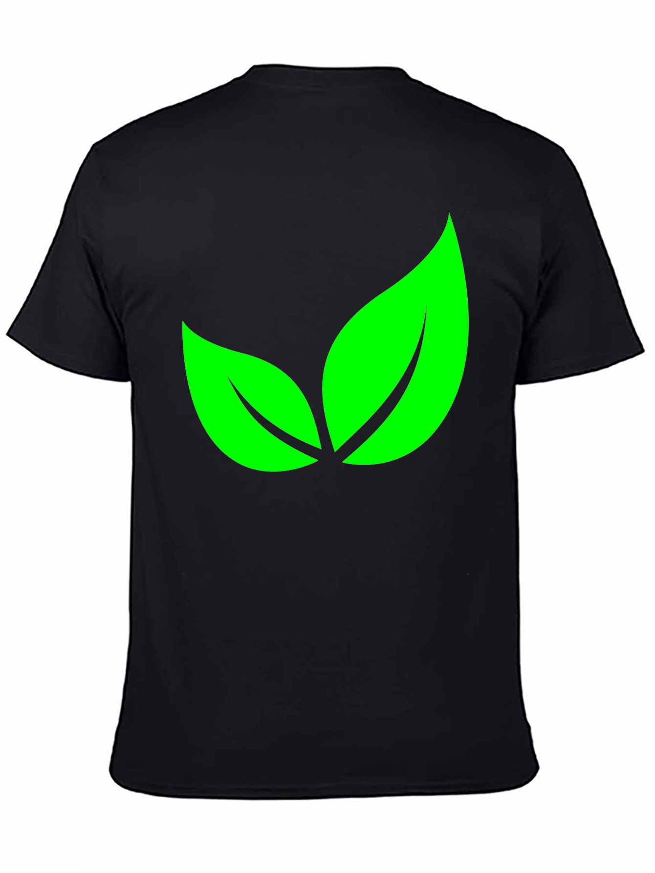 Green Leaves Graphic Black T-Shirt