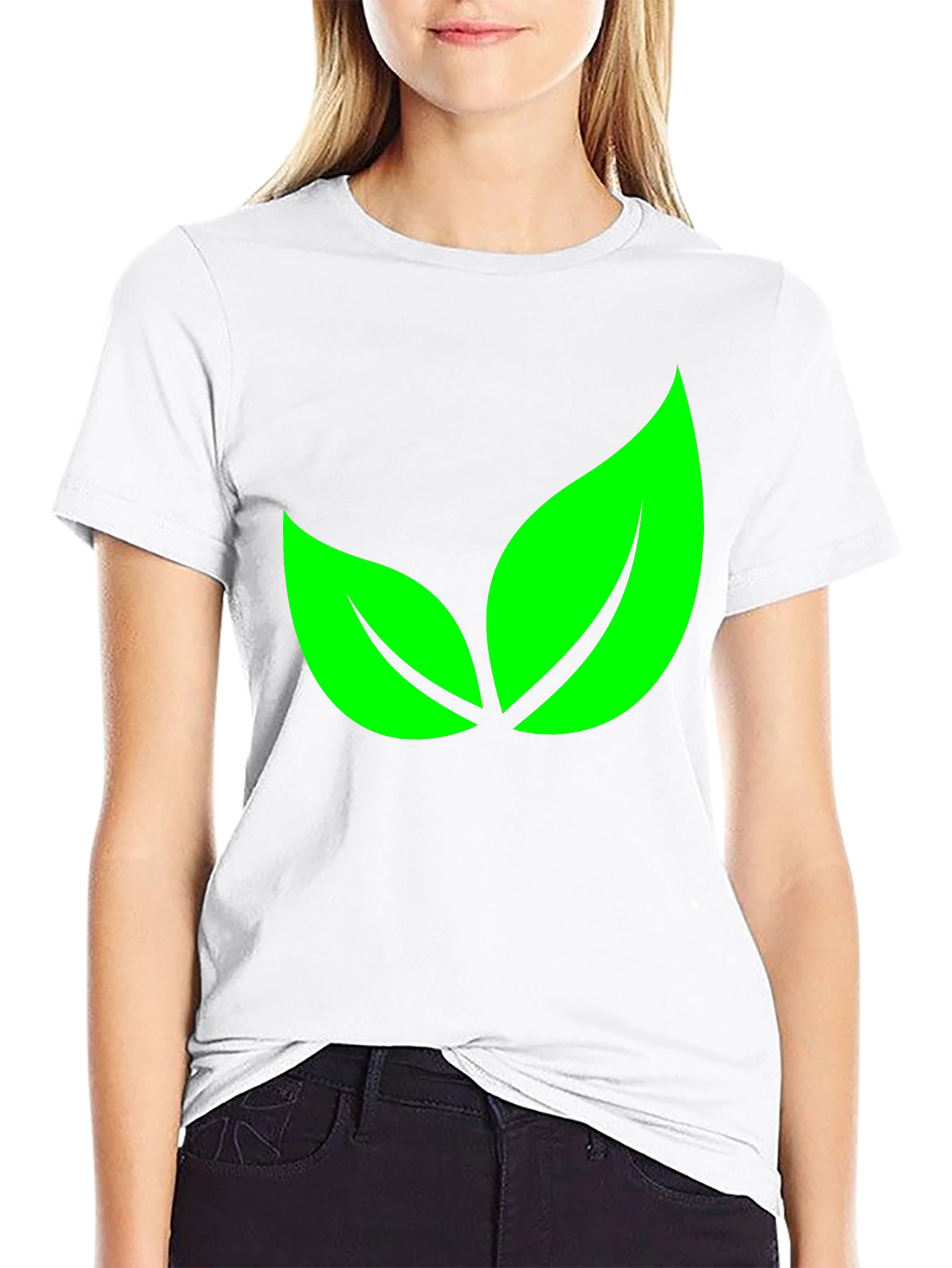Green Leaves Graphic Black T-Shirt