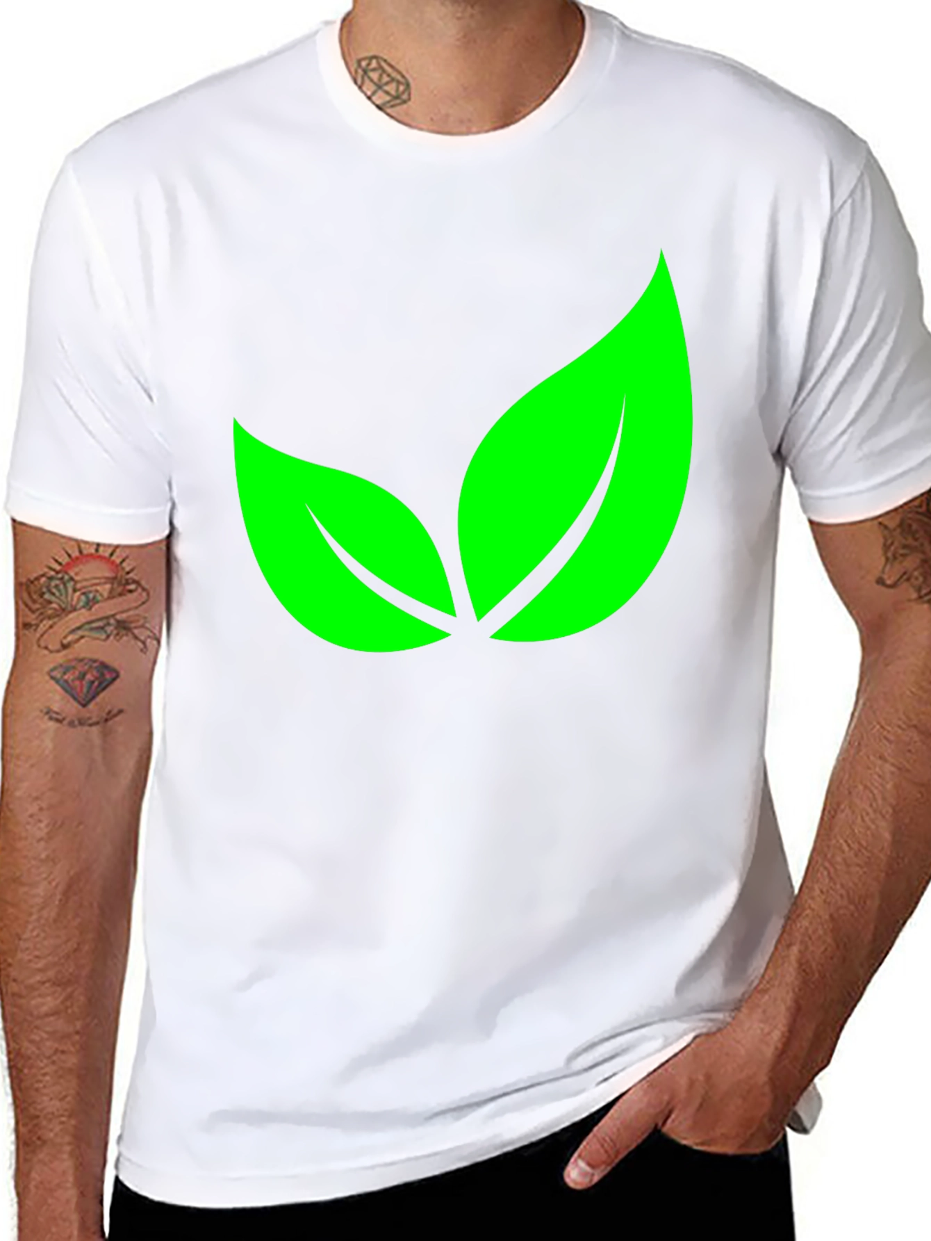 Green Leaves Graphic Black T-Shirt