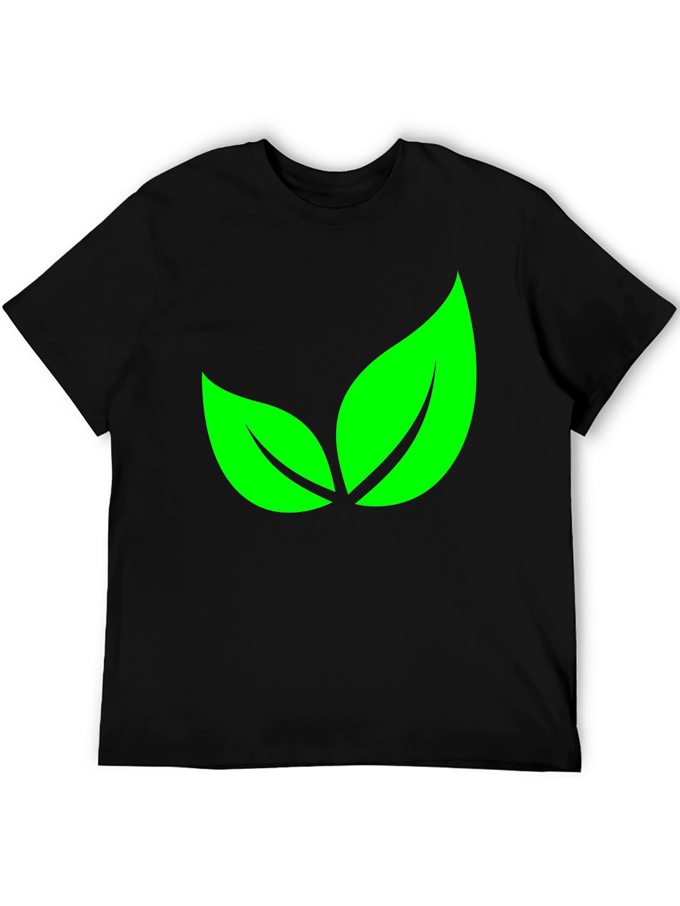 Green Leaves Graphic Black T-Shirt