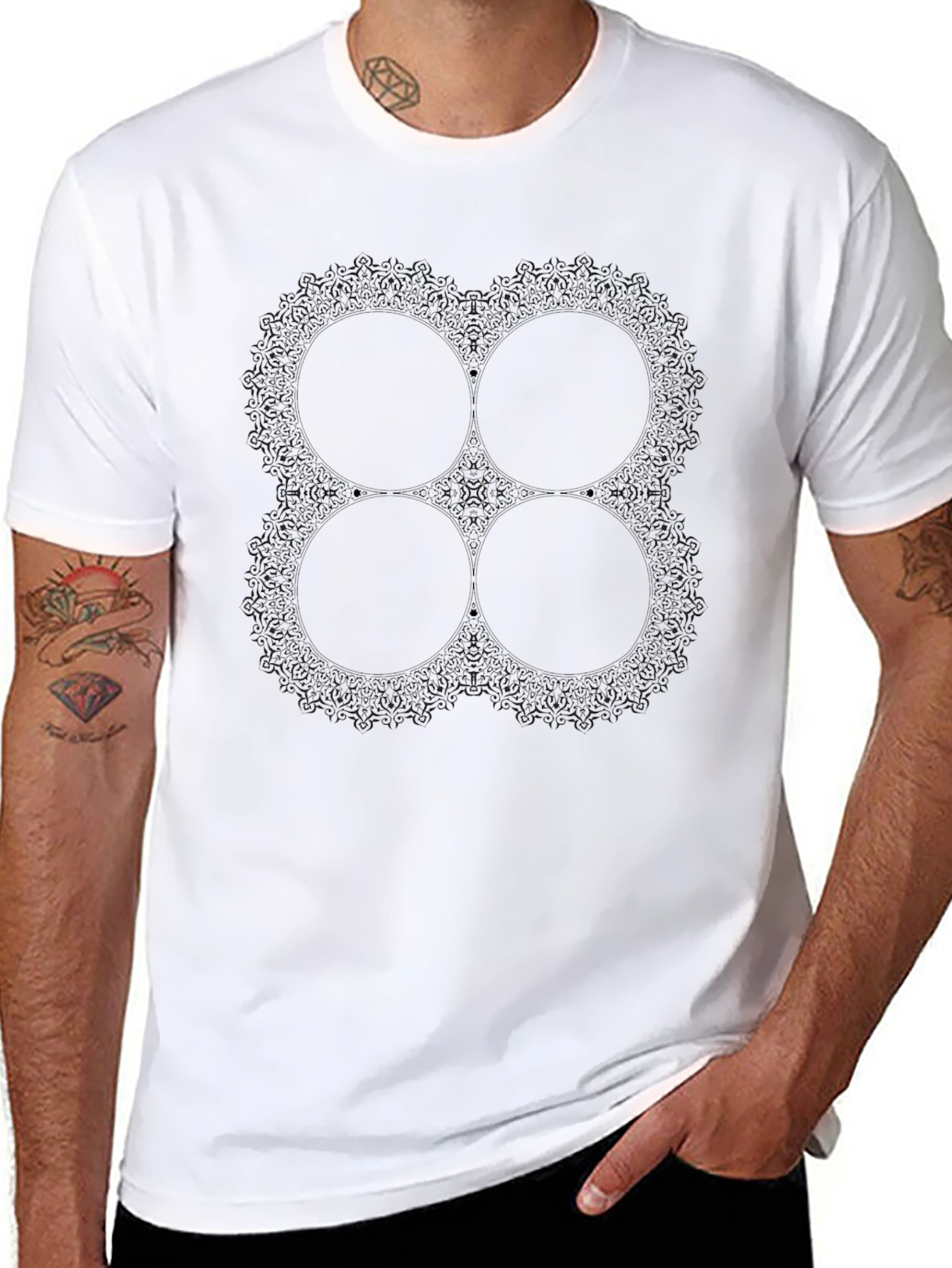 Abstract Mandala Graphic Tee - Black Cotton Blend Shirt