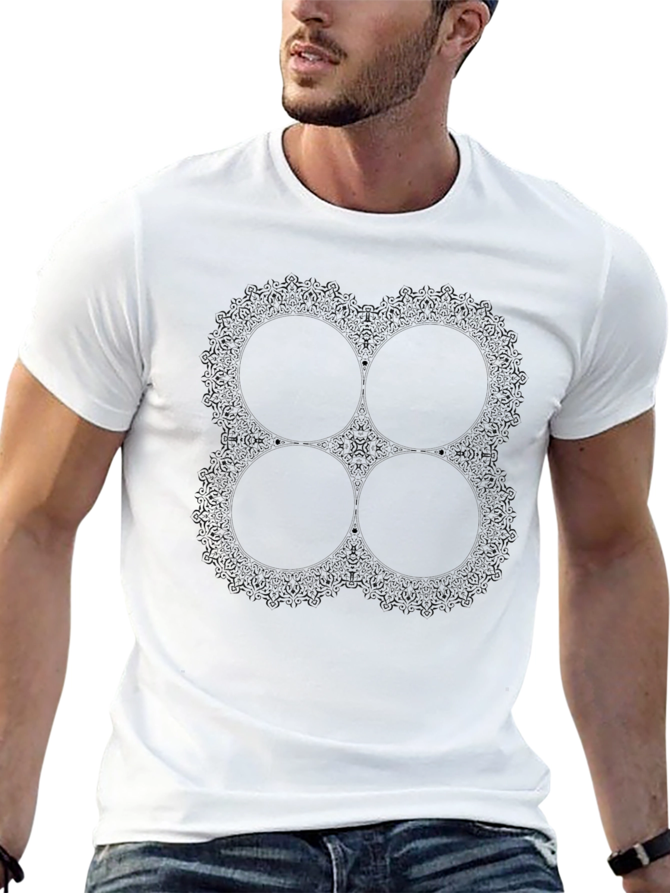 Abstract Mandala Graphic Tee - Black Cotton Blend Shirt