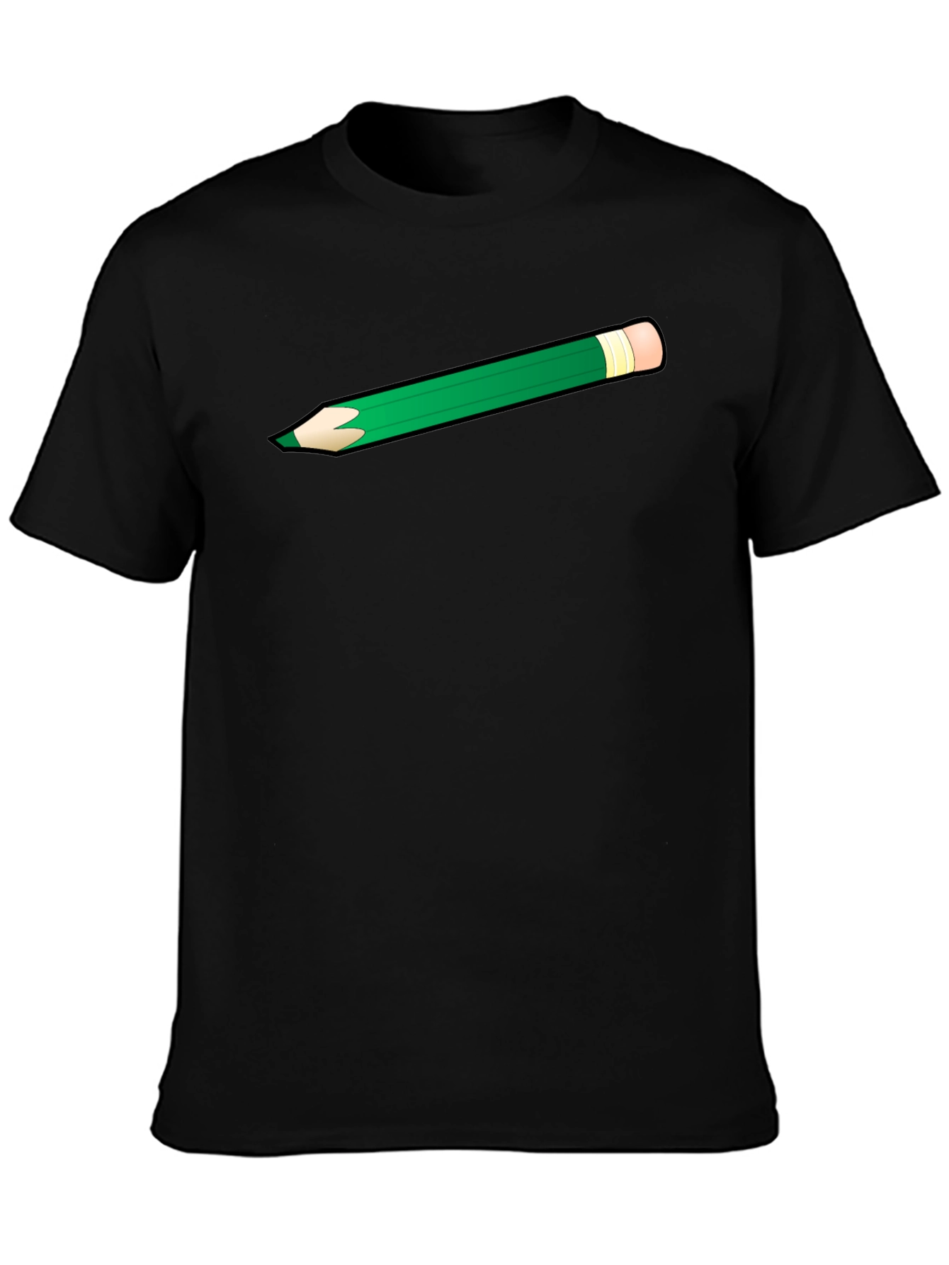 Green Pencil Graphic Black T-Shirt