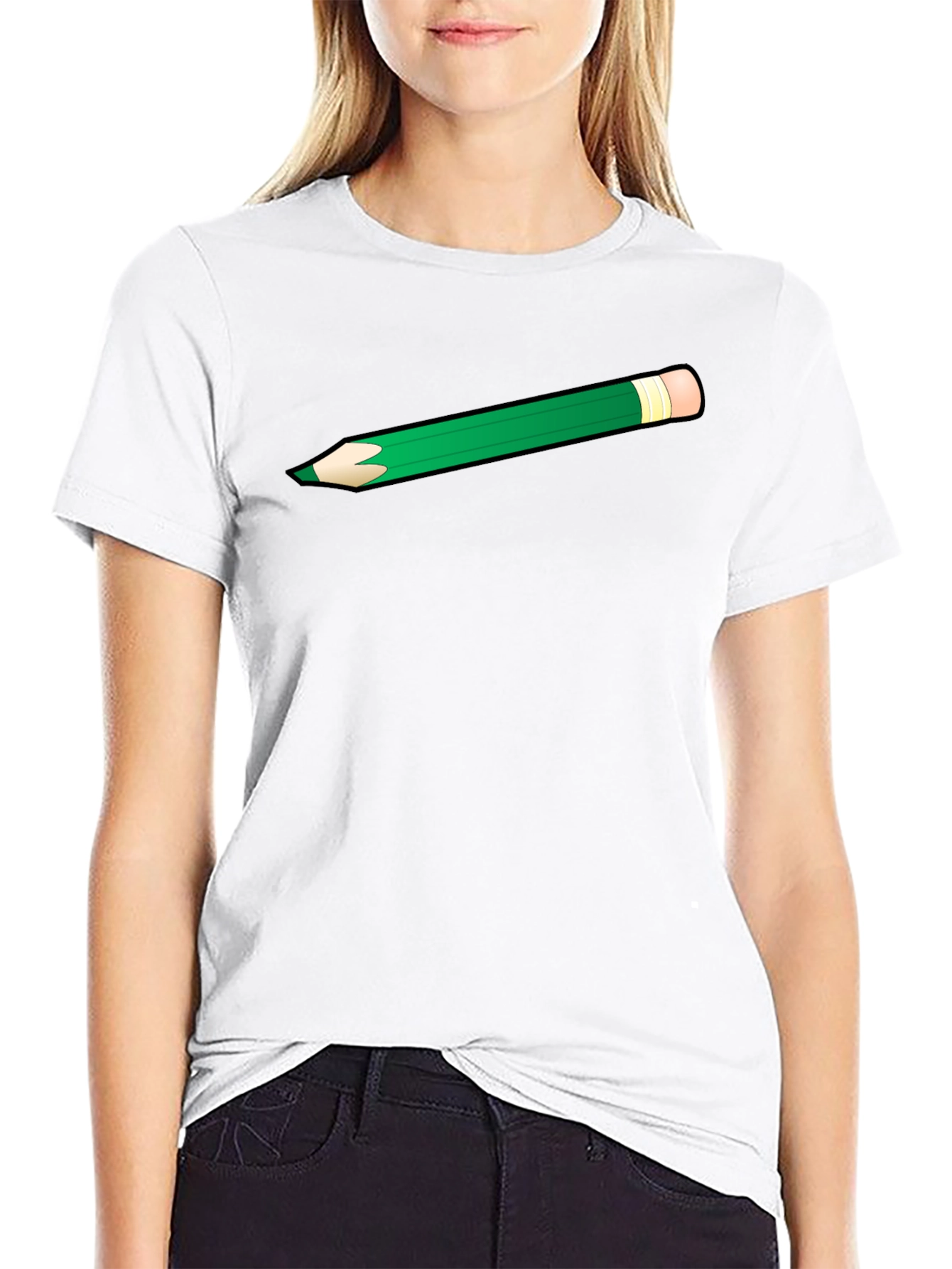Green Pencil Graphic Black T-Shirt
