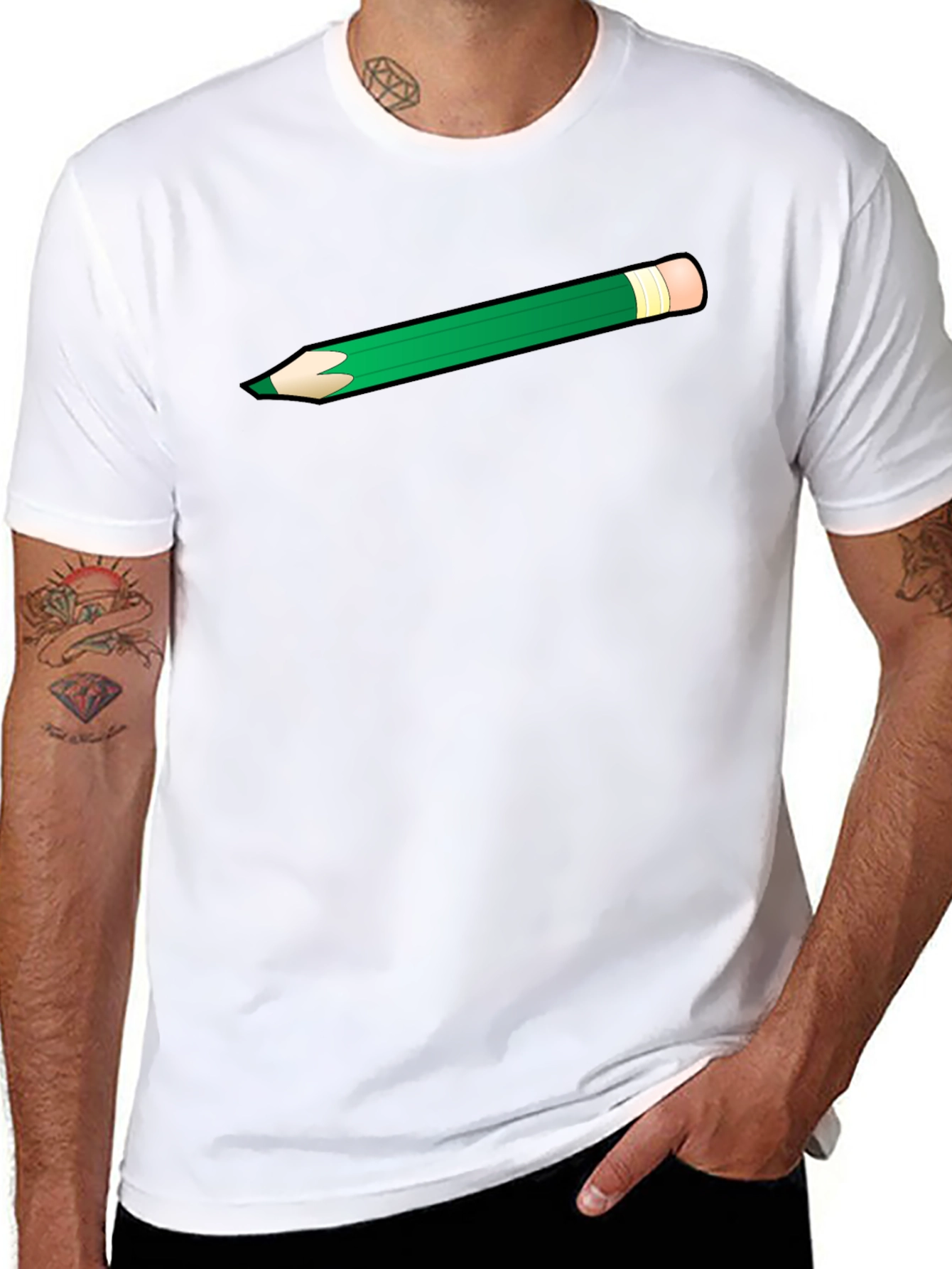 Green Pencil Graphic Black T-Shirt