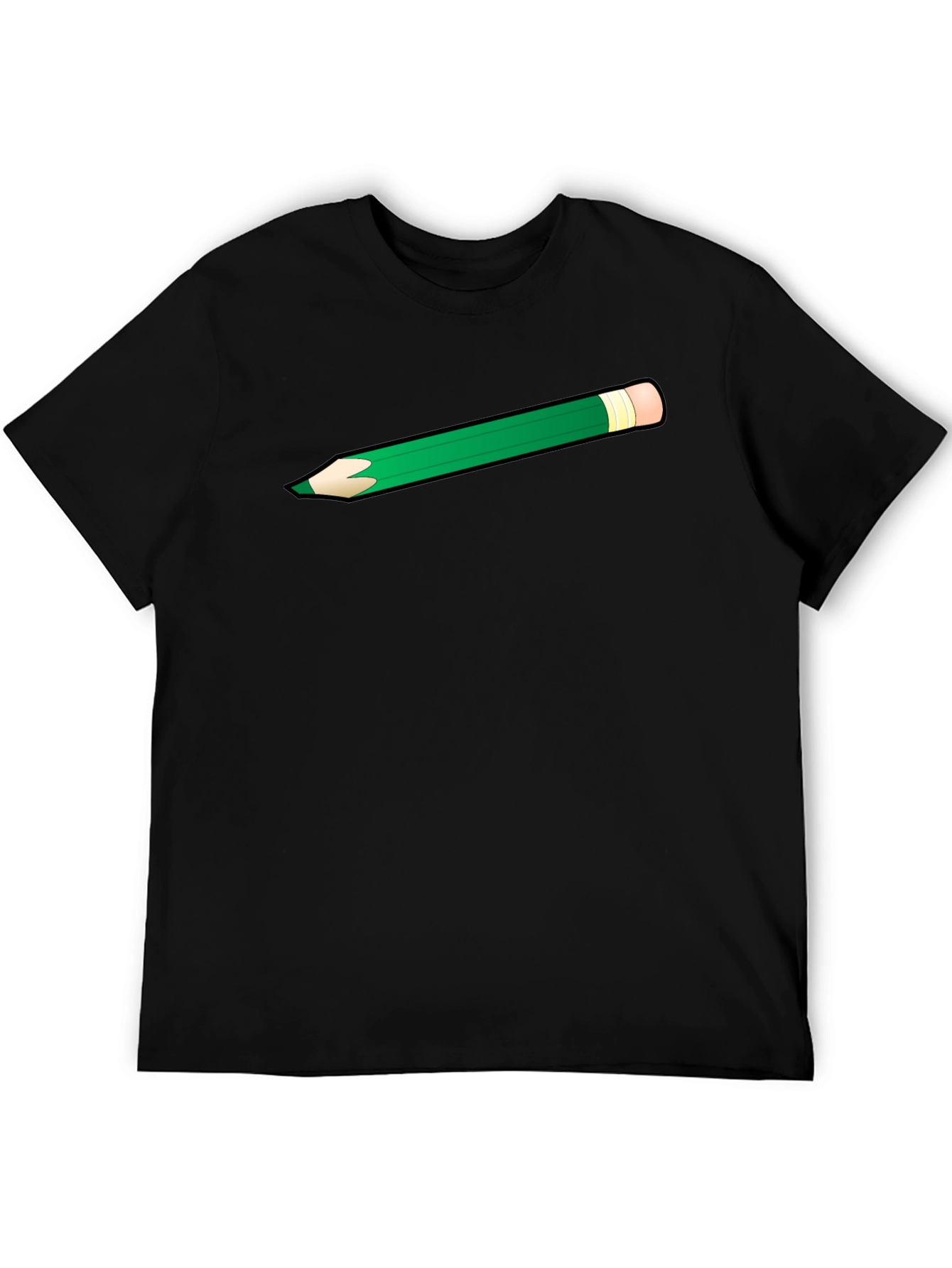 Green Pencil Graphic Black T-Shirt