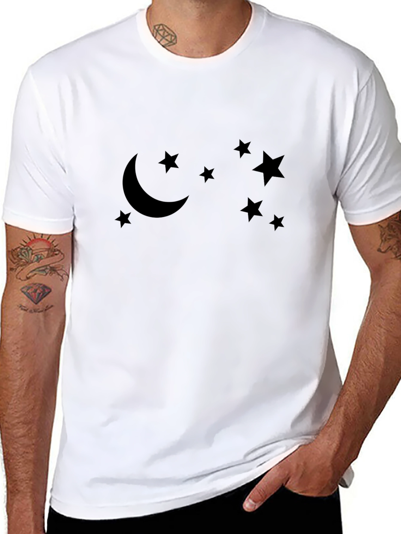 Moon and Stars Graphic Tee - Stylish Black T-Shirt