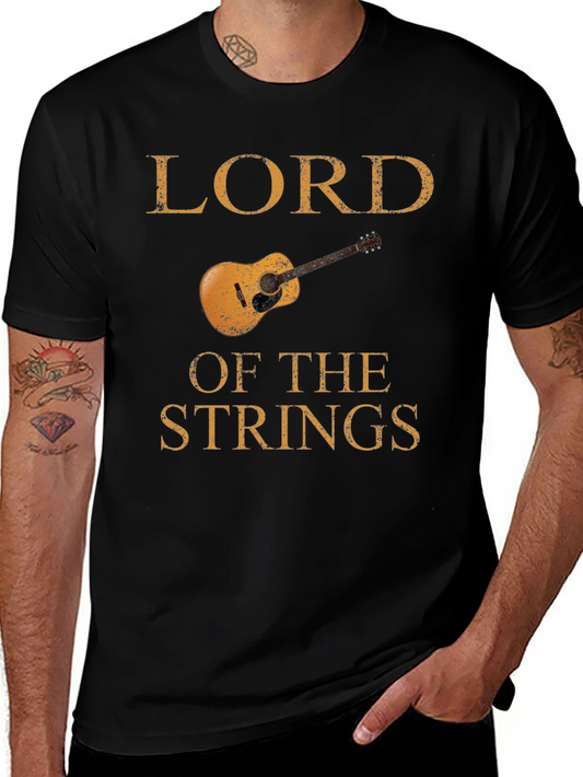 Lord of the Strings Graphic Tee - Black Cotton Guitar Shirt