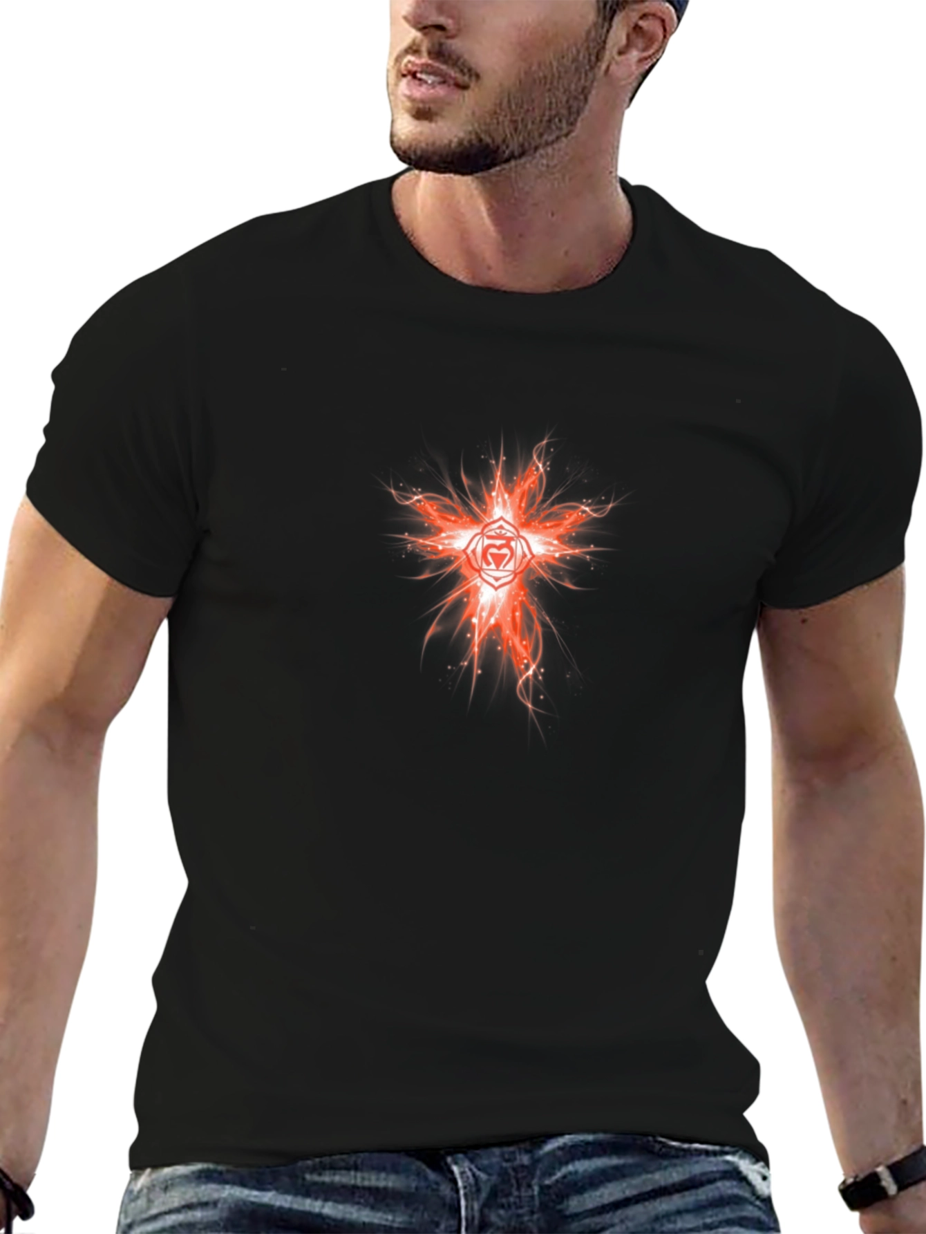 Fiery Heart Chakra Graphic Tee - Black Cotton