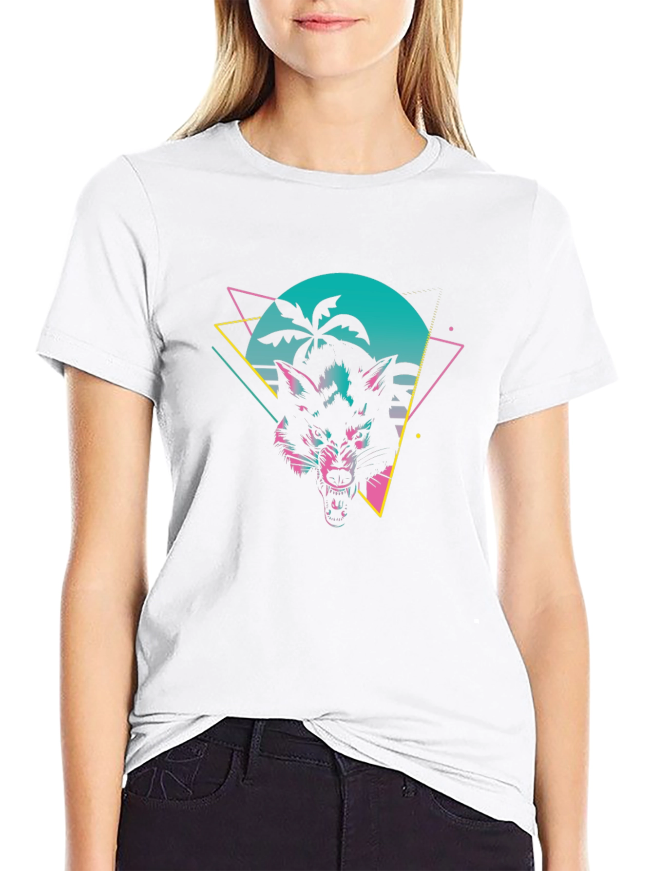 Retro Wolf Graphic Tee - Black Cotton T-Shirt