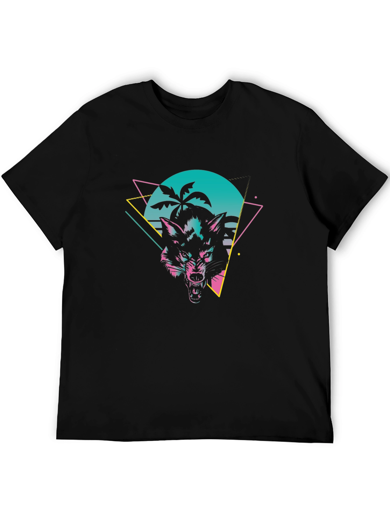 Retro Wolf Graphic Tee - Black Cotton T-Shirt