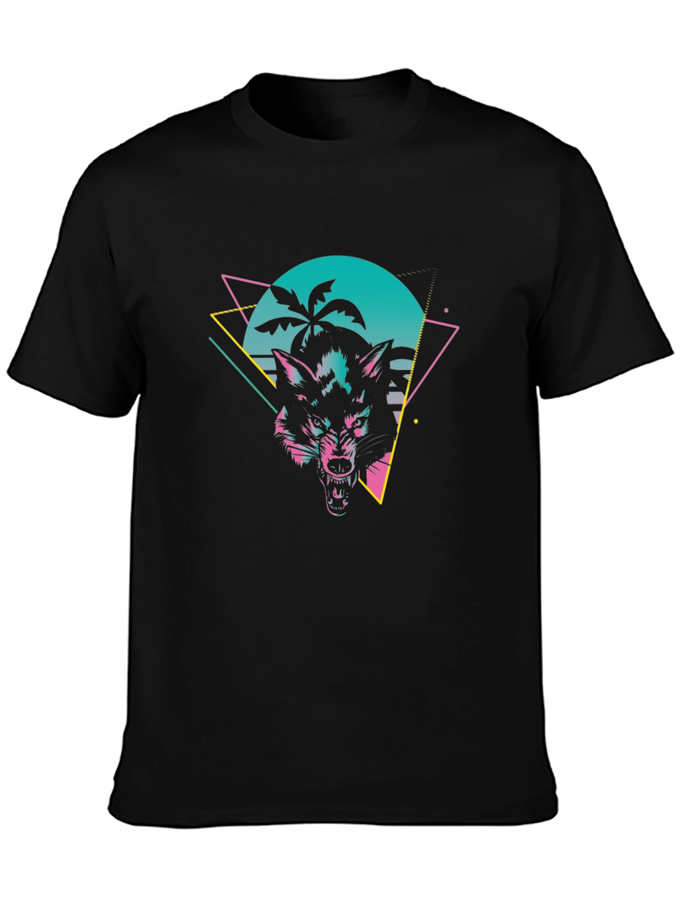 Retro Wolf Graphic Tee - Black Cotton T-Shirt