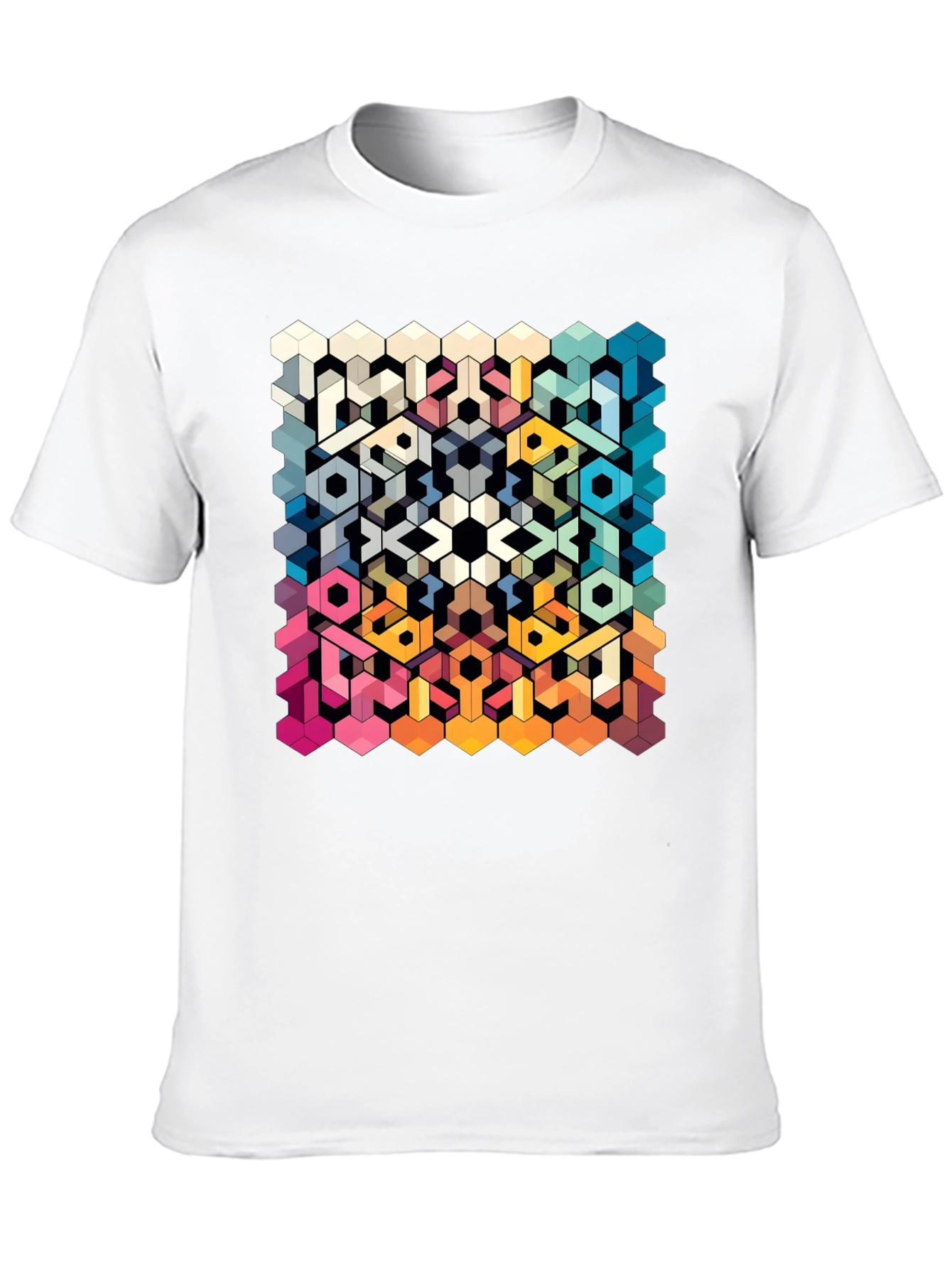 Geometric Hexagon Art Graphic Black T-Shirt